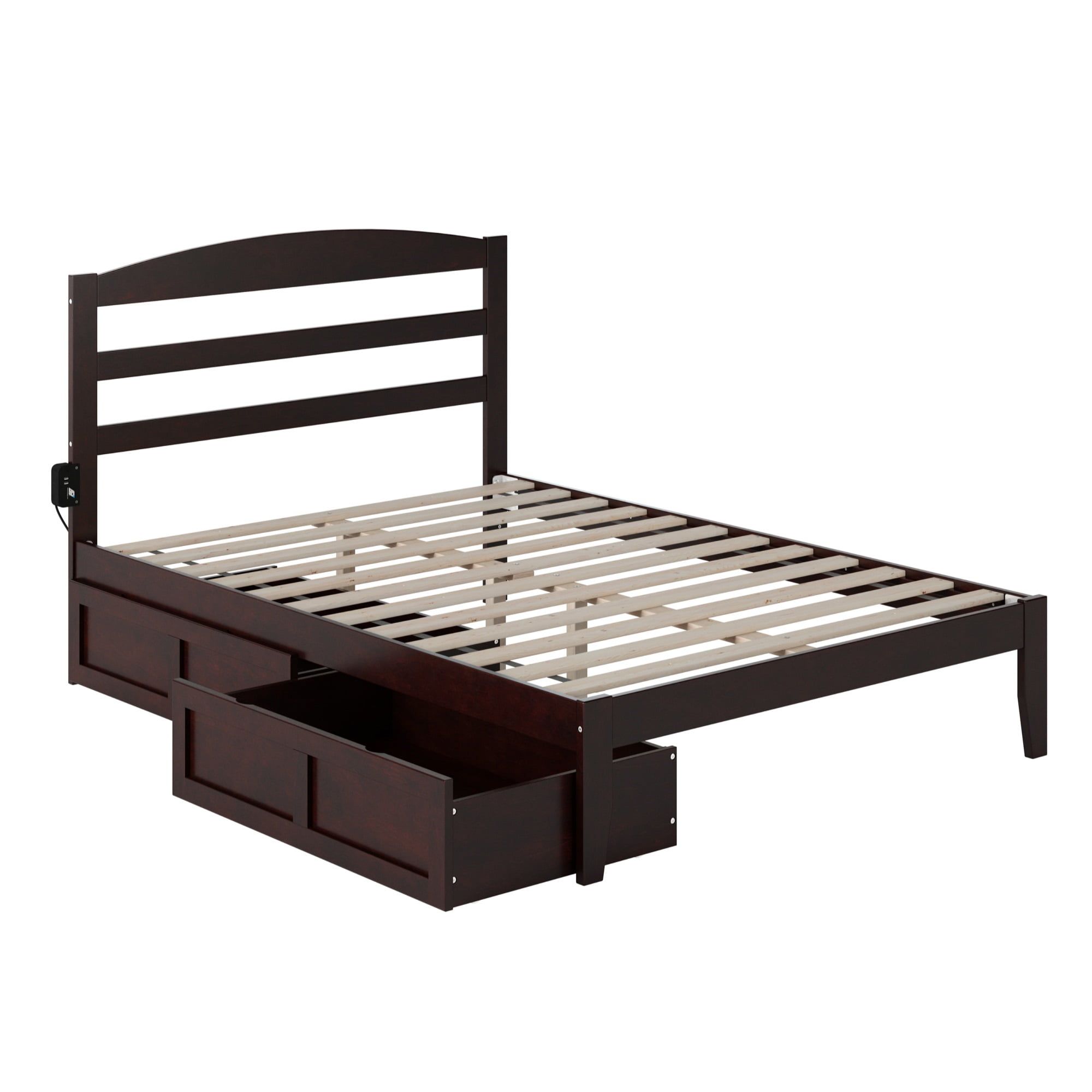Espresso Full Double Wood Platform Bed with Storage Drawers
