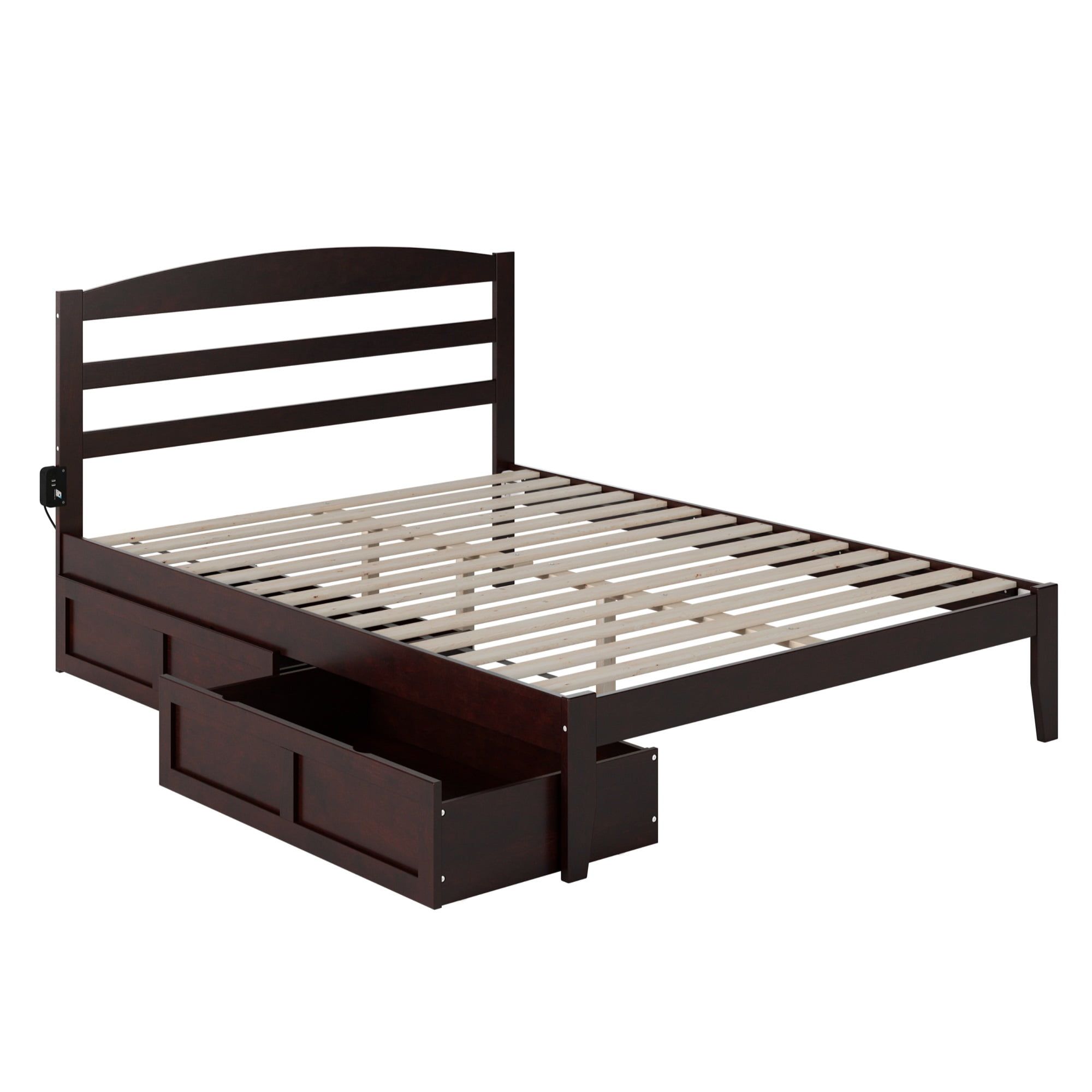 Espresso Queen-Sized Wood Frame Upholstered Platform Bed with Storage