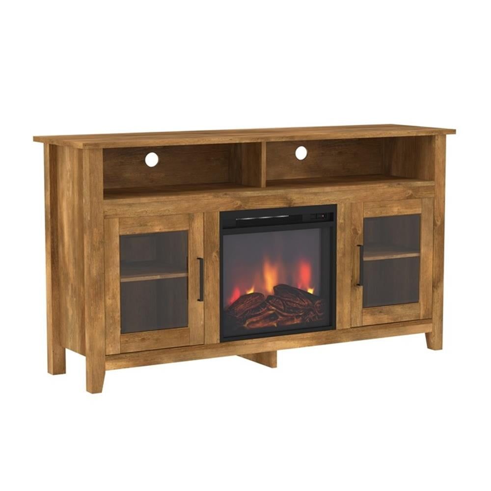 Barnwood 58" Rustic Wood Fireplace TV Stand with Glass Doors