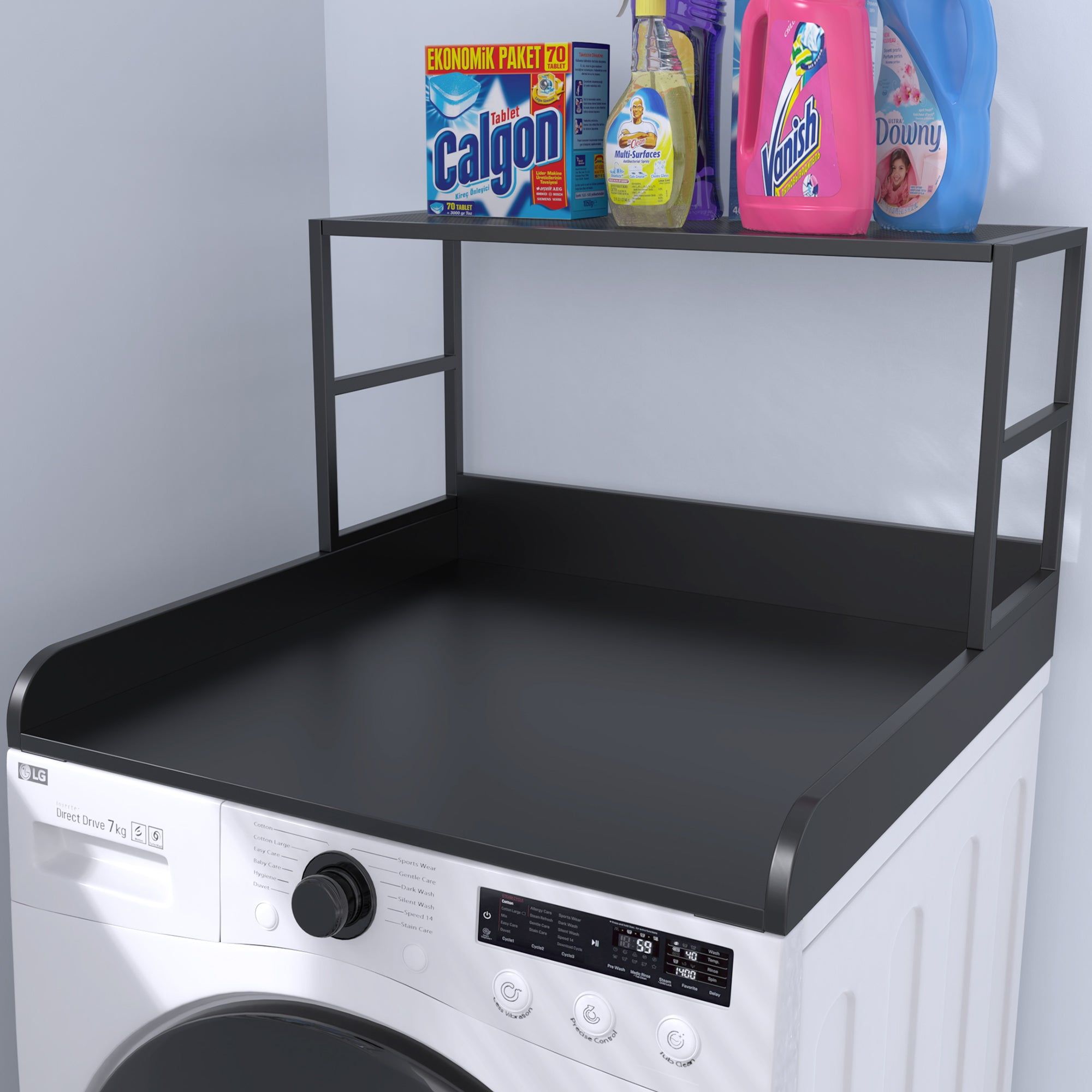 Black Expandable Washer Dryer Countertop with Metal Shelf