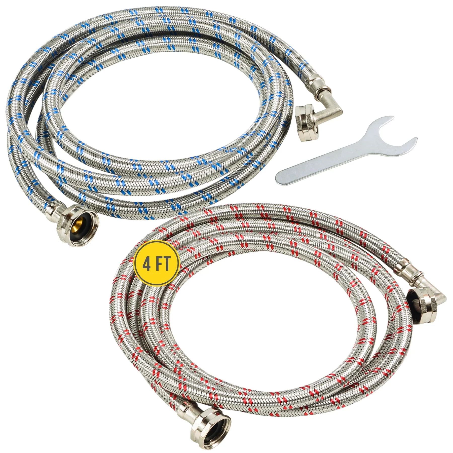 4ft Stainless Steel Braided Washing Machine Hose with 90 Degree Elbows