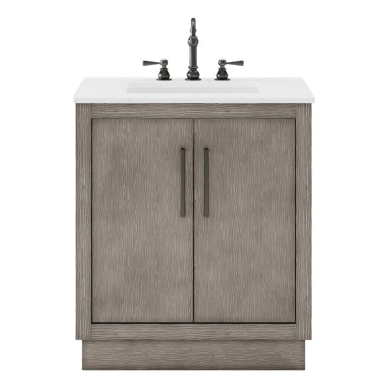 Rustic Grey Oak 30'' Freestanding Vanity with White Marble Top