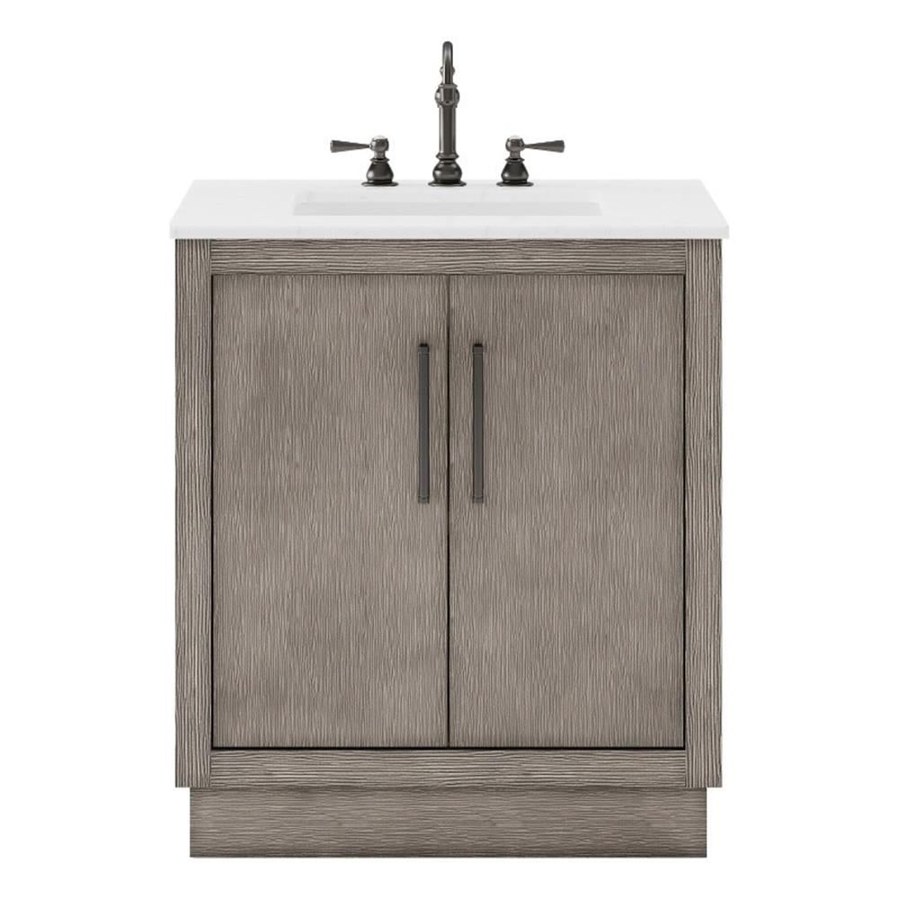 Rustic Grey Oak 30'' Freestanding Vanity with White Marble Top