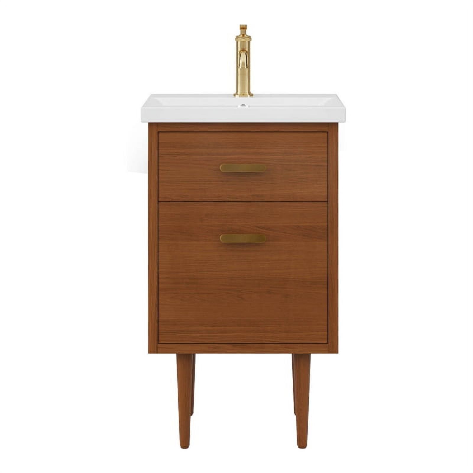 Honey Walnut 20" Freestanding Vanity with Ceramic Sink