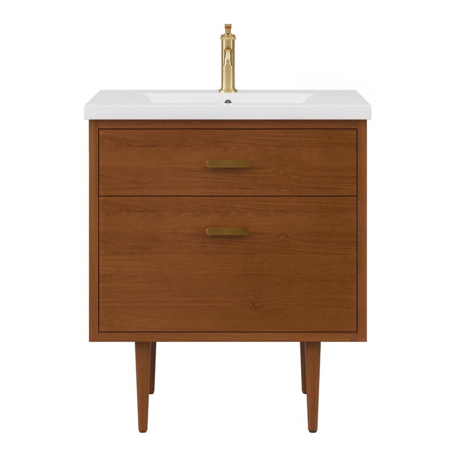 Honey Walnut 30" Freestanding Vanity with Integrated Ceramic Sink