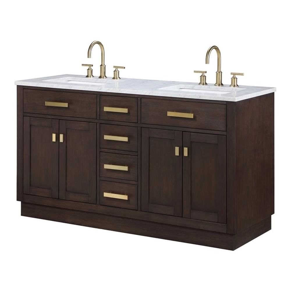 Chestnut 60" Brown Oak Double Bathroom Vanity with Gold Accents