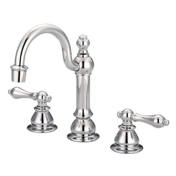 Classic 20th Century Chrome Widespread Lavatory Faucet with Metal Lever Handles