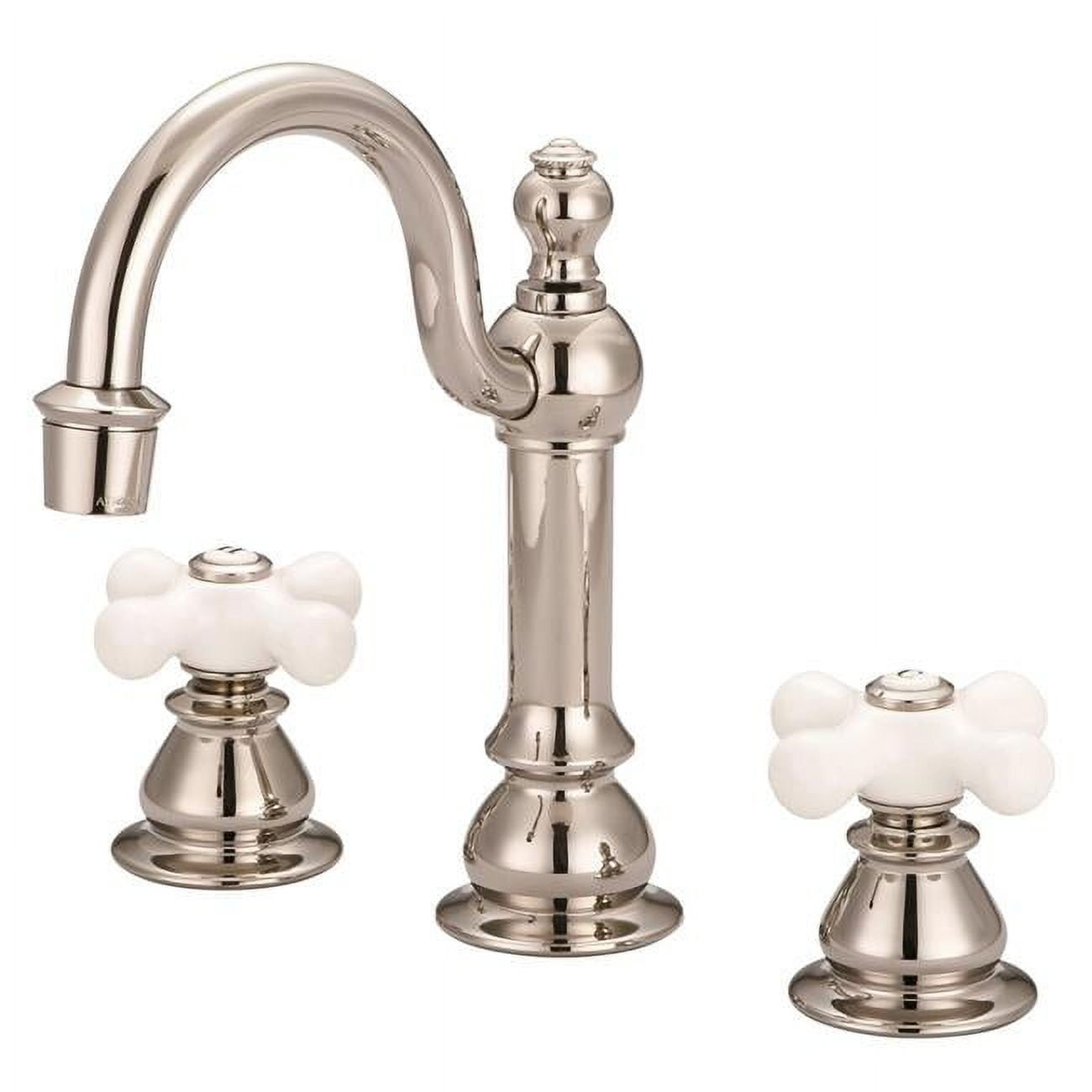 Classic Polished Nickel Widespread Lavatory Faucet with Porcelain Handles