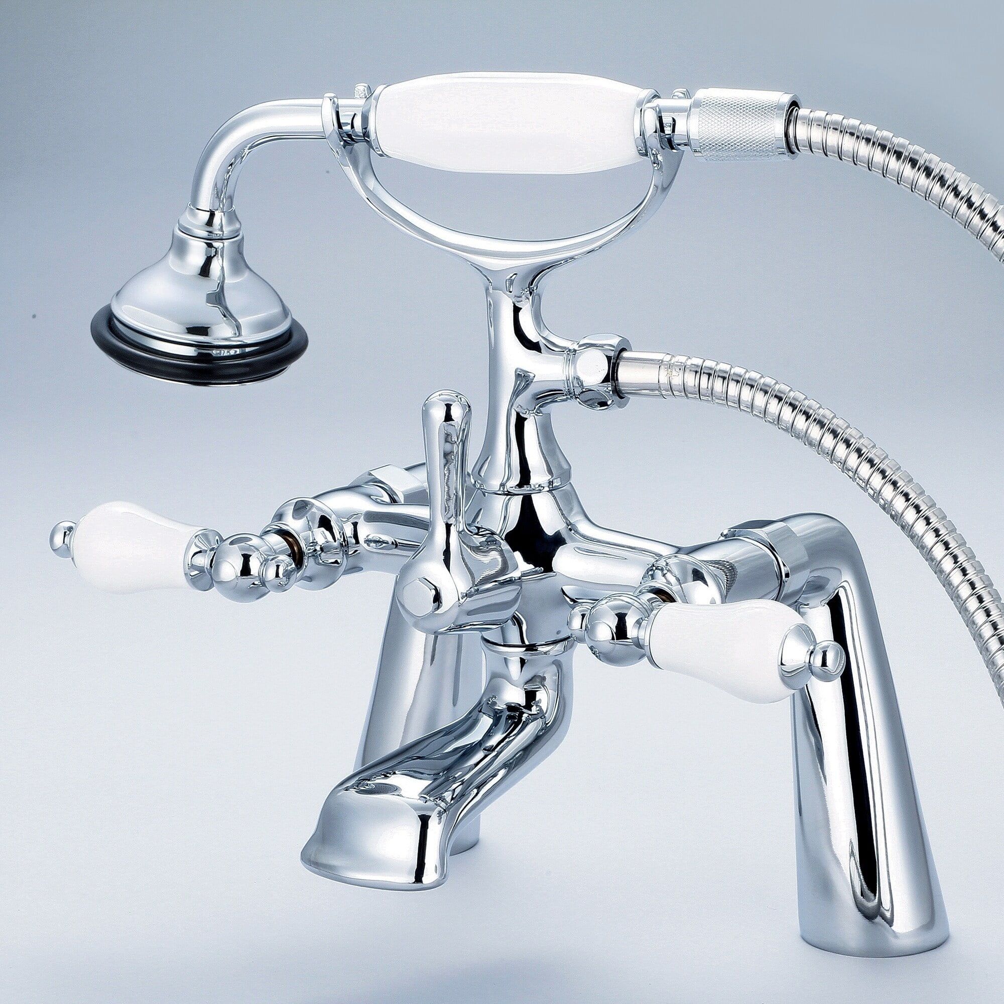 Chrome Vintage Deck Mount Tub Faucet with Handheld Shower