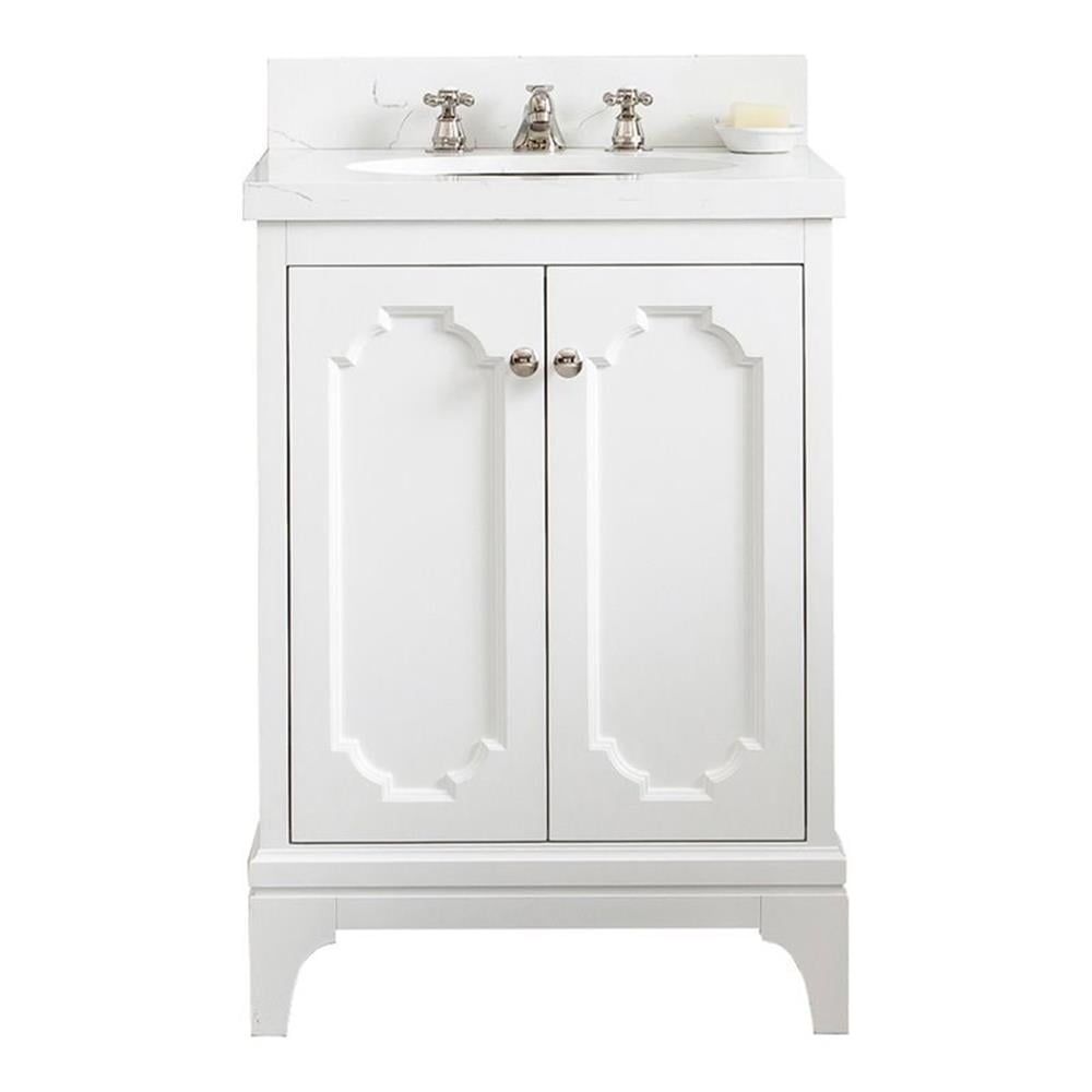 Queen 24" Pure White Solid Hardwood Bathroom Vanity with Quartz Top