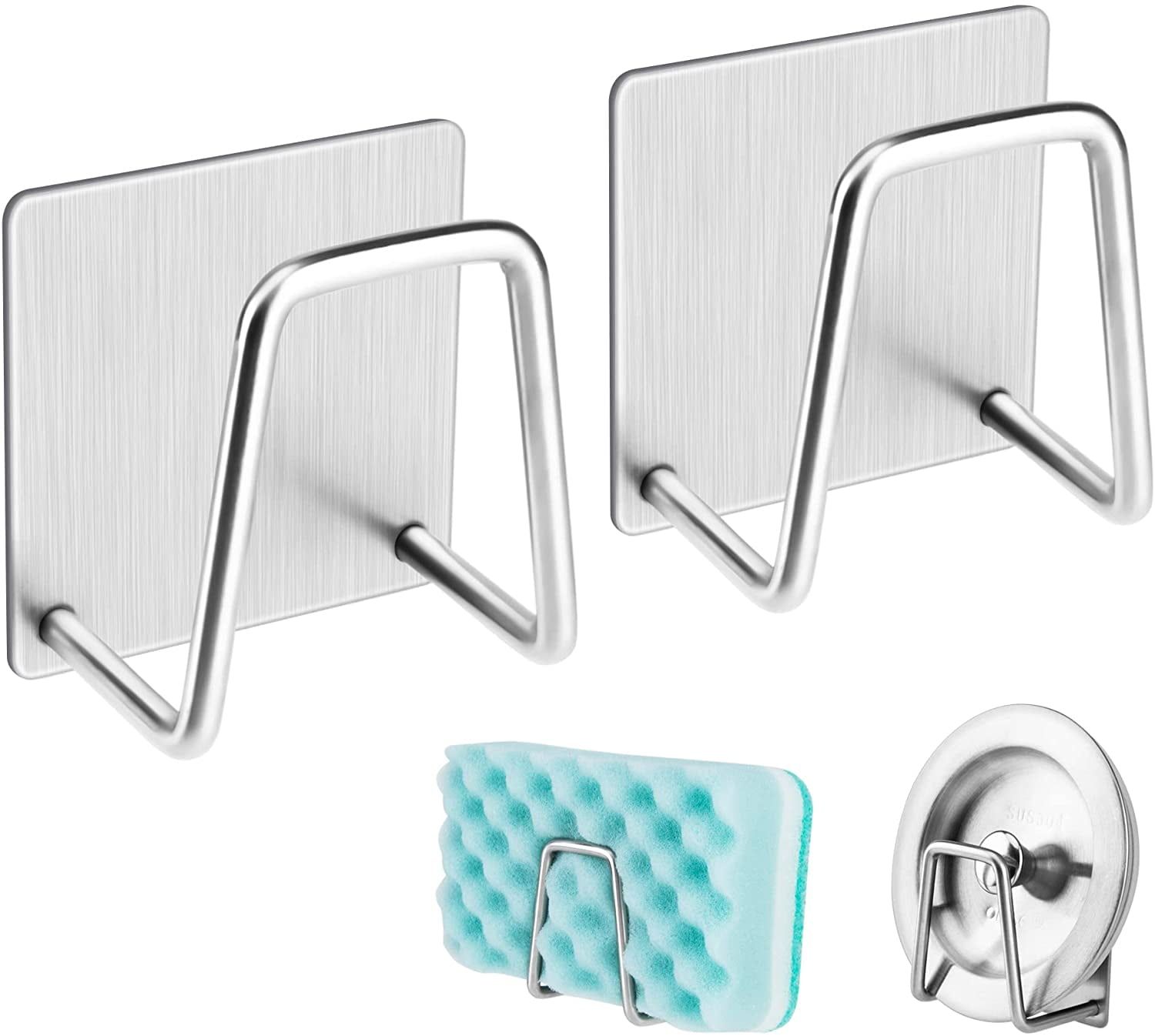 Brushed Stainless Steel Adhesive Sponge Holder Set