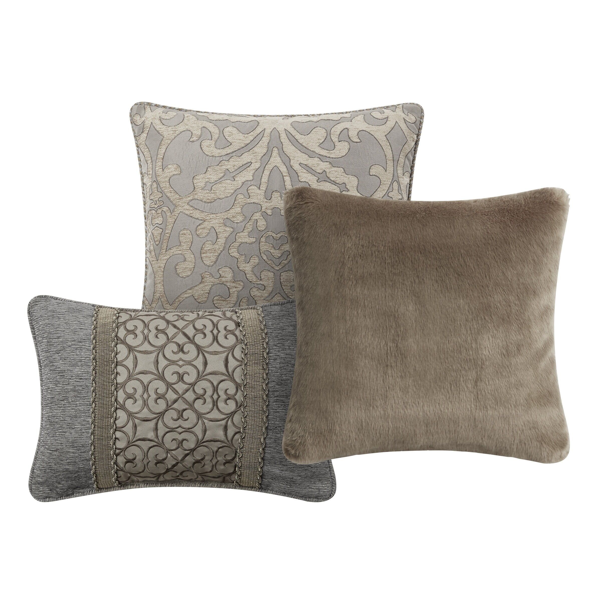 Champagne and Gray Embroidered Decorative Pillow Set