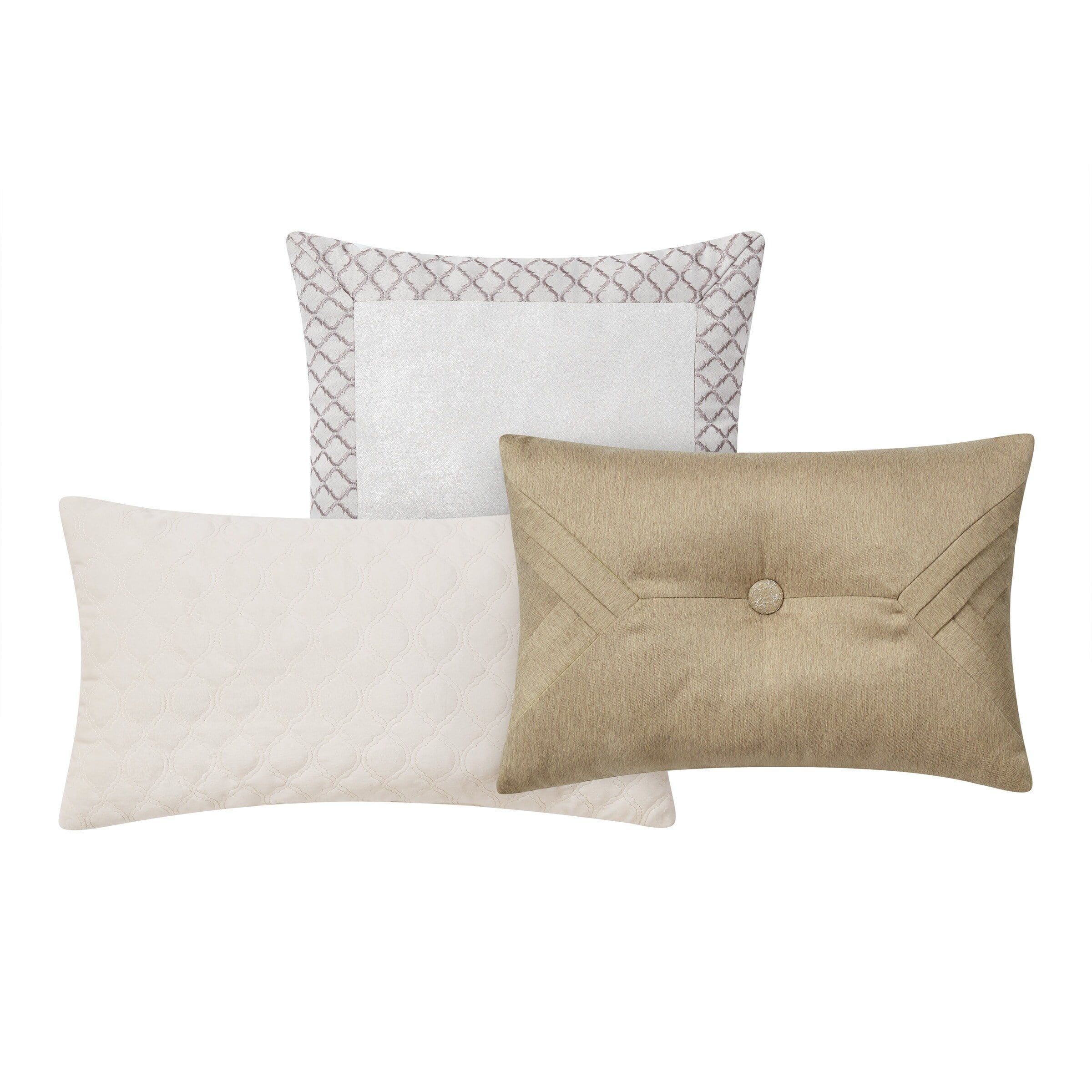 Ivory, Gold, and Silver Embroidered Velvet Throw Pillow Set