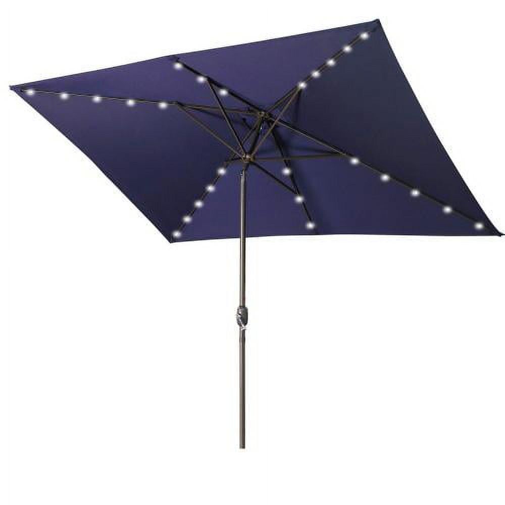 Navy Blue Rectangular Aluminum Patio Umbrella with LED Lights