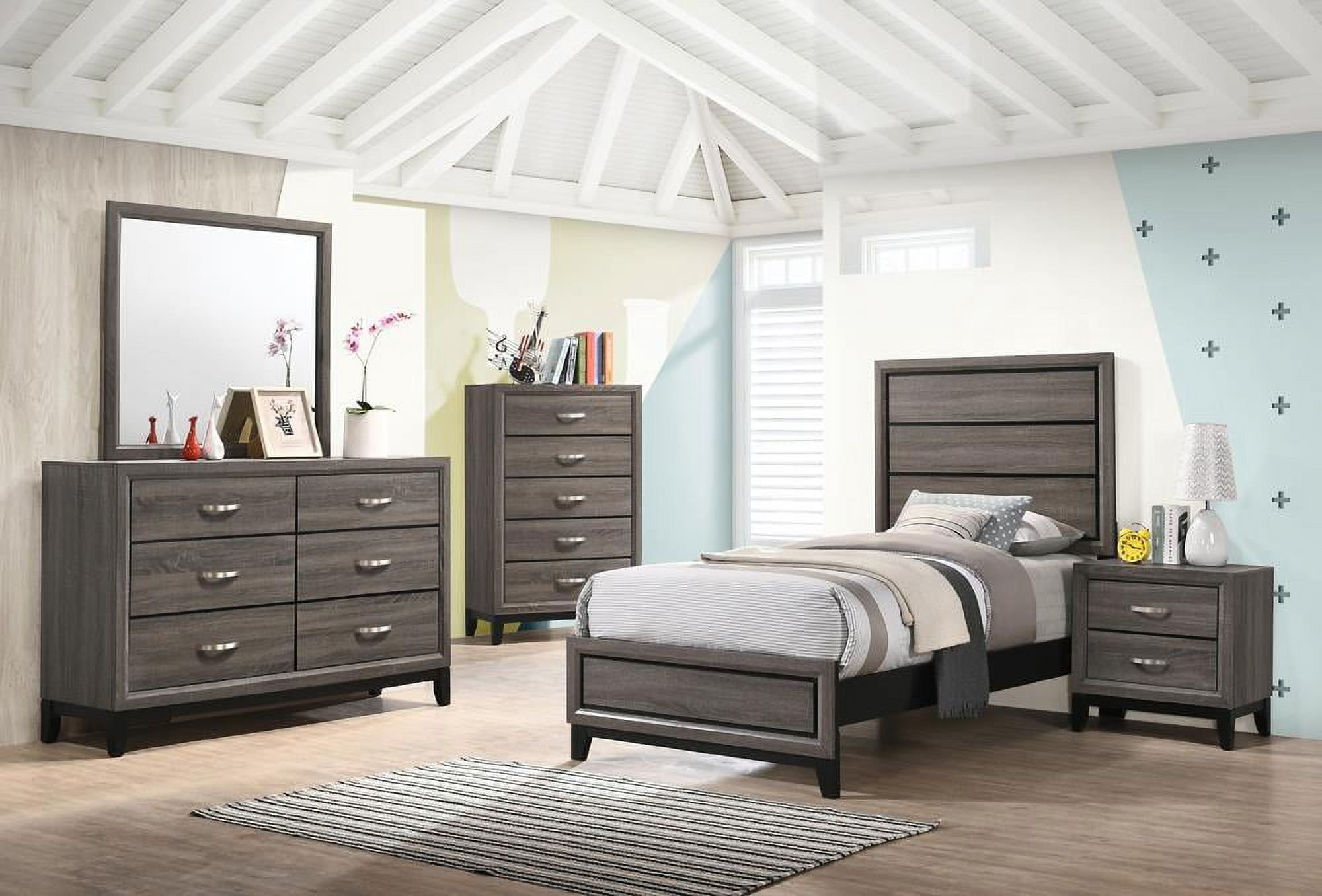 Watson 4-Piece Twin Panel Bedroom Set in Grey Oak and Black