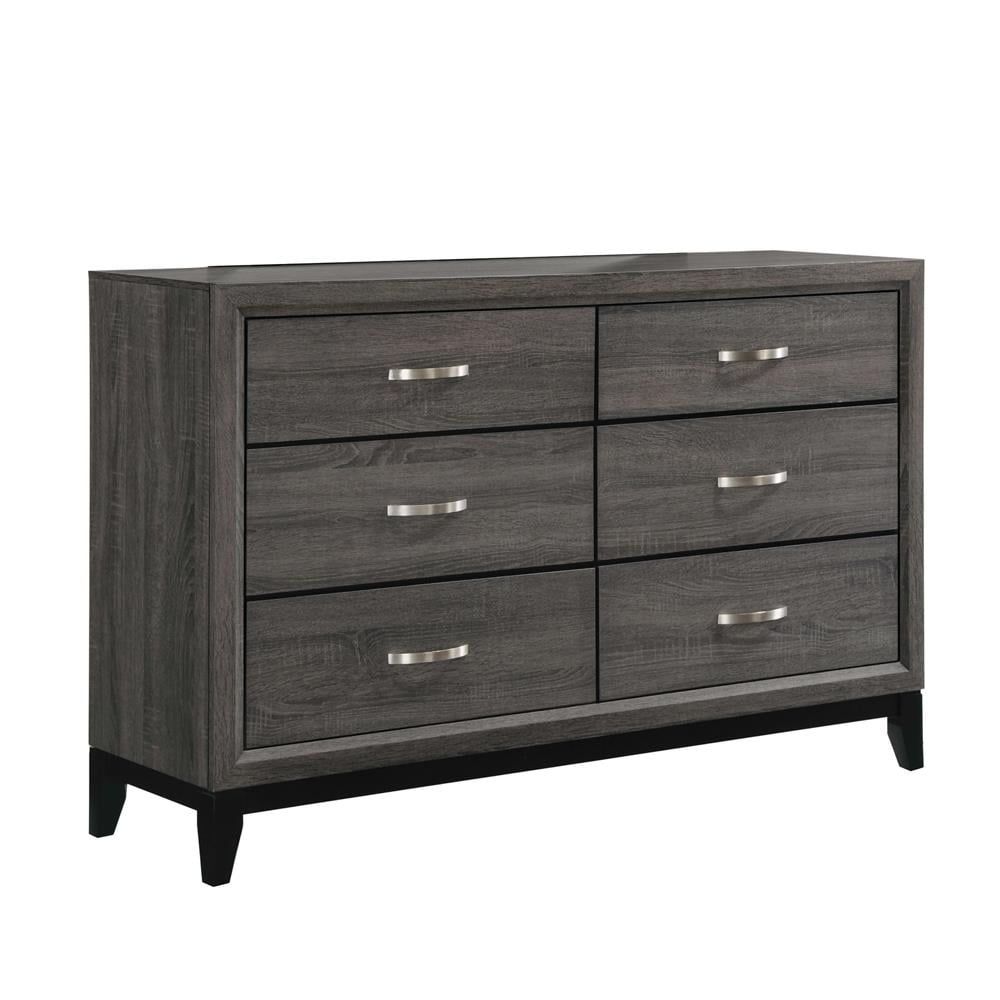 Watson Grey Oak 6-Drawer Dresser with Black Tapered Legs