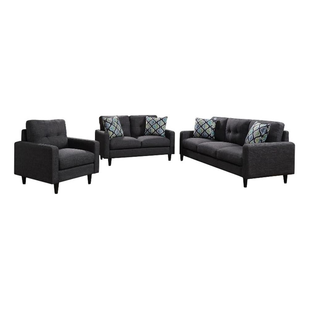 Watsonville Dark Gray Linen-like Fabric Sofa, Loveseat, and Chair Set