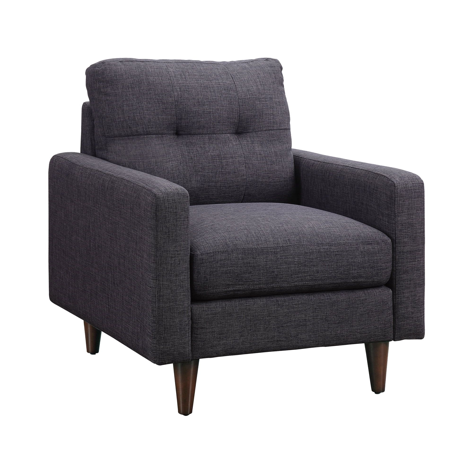 Gray Tufted Back Stationary Accent Chair with Wood Legs