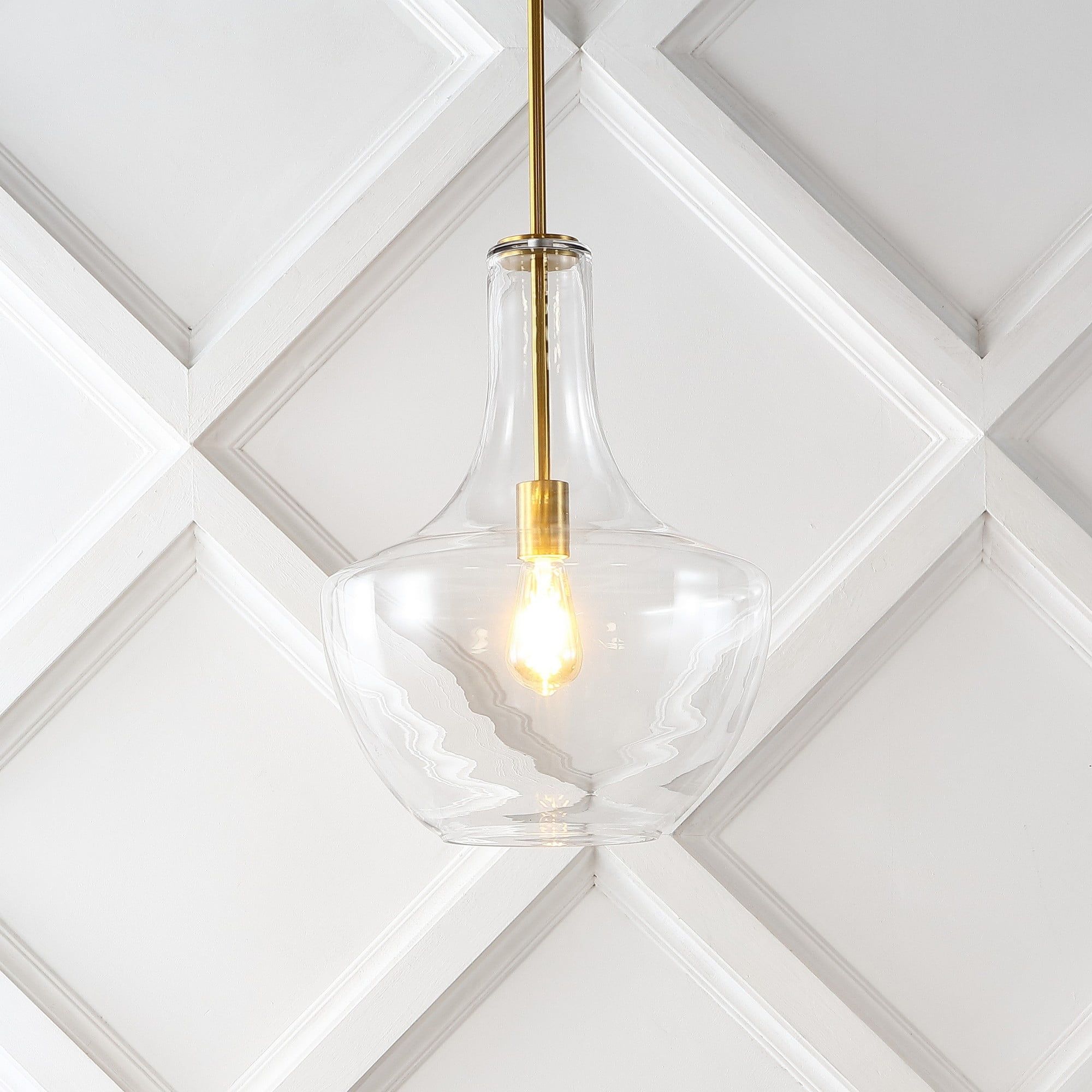 Watts 13.25" Brass Gold and Clear Glass LED Pendant Light