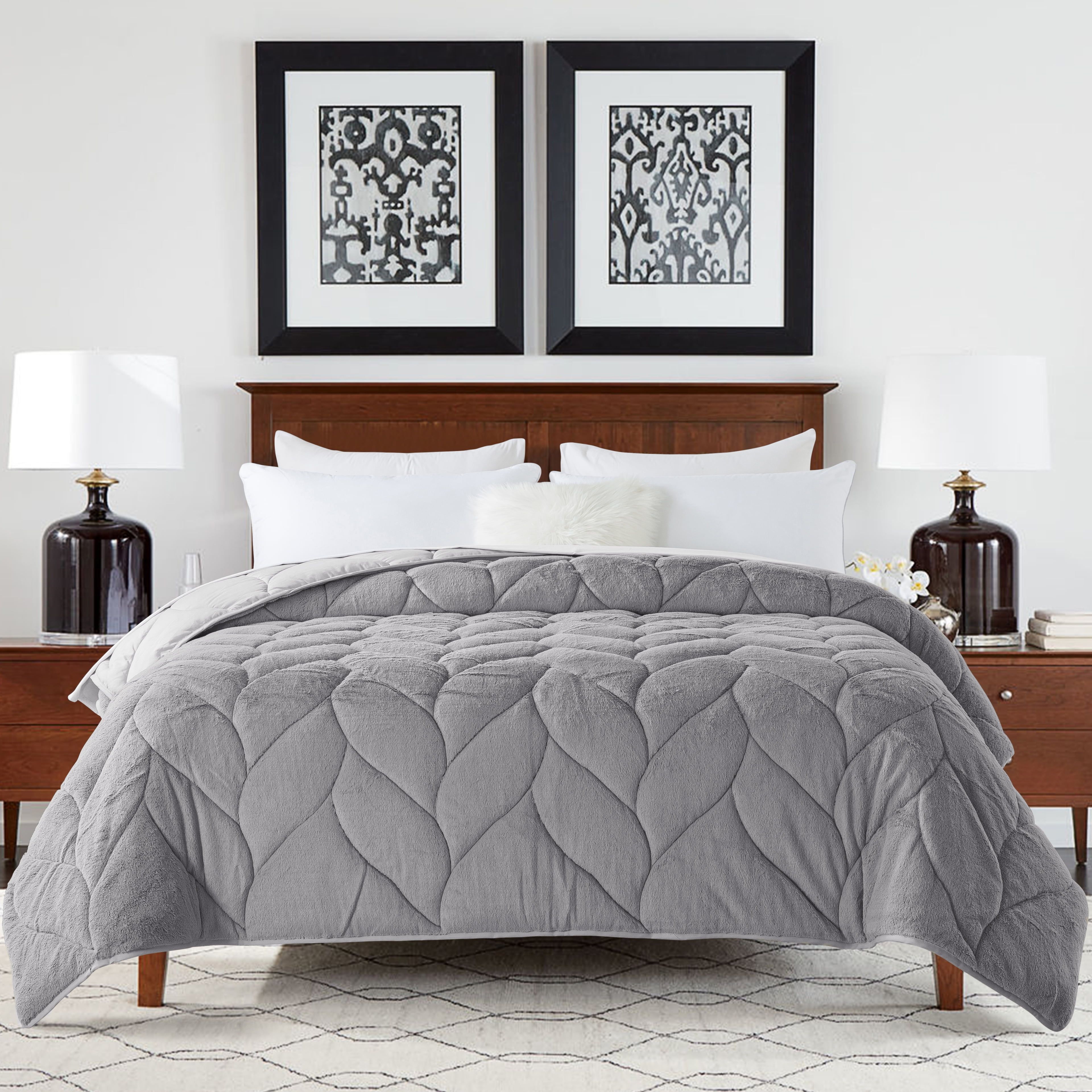 King Gray Reversible Down Alternative Comforter Set