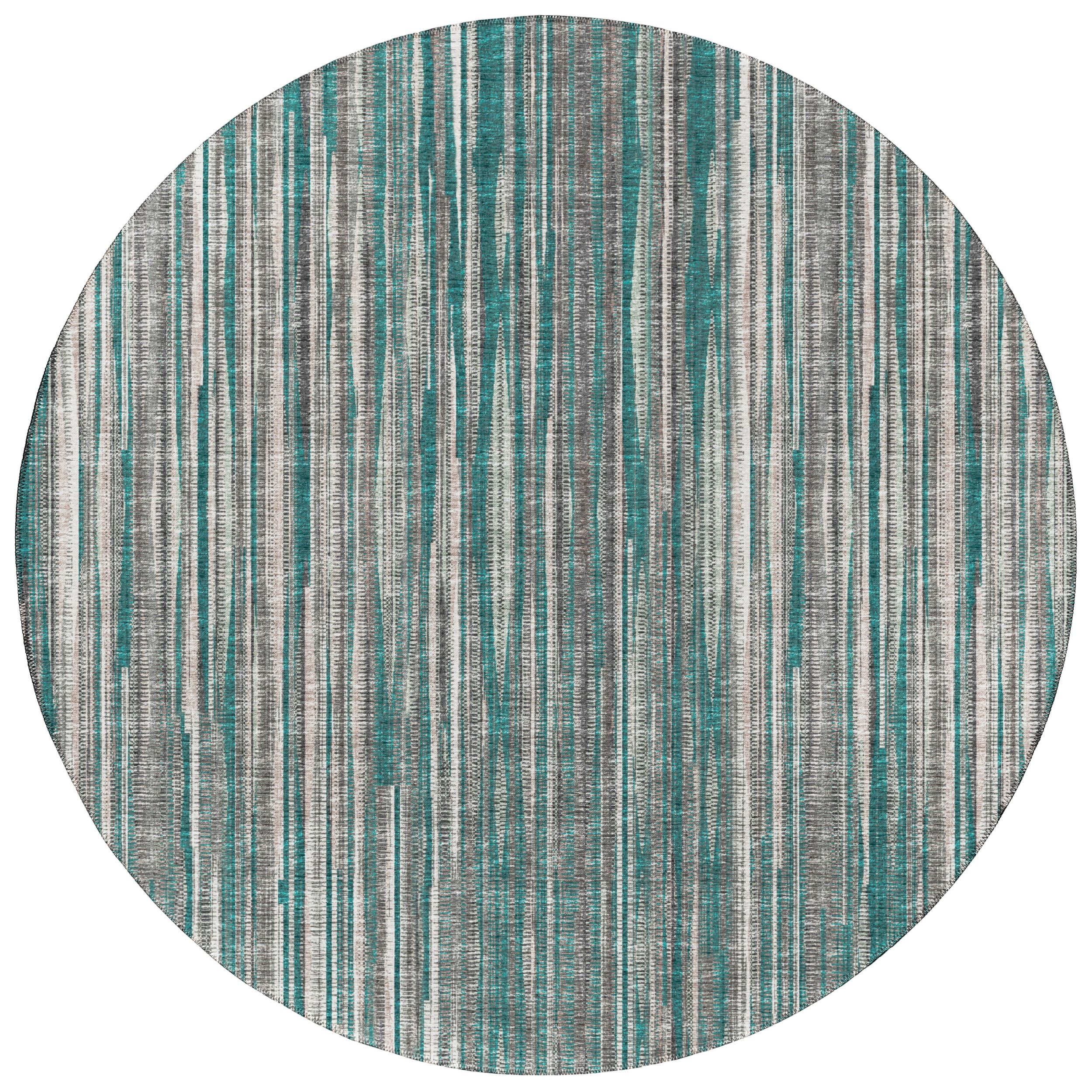 Peacock Stripe Flat Woven Round Synthetic Rug, 8' x 8'