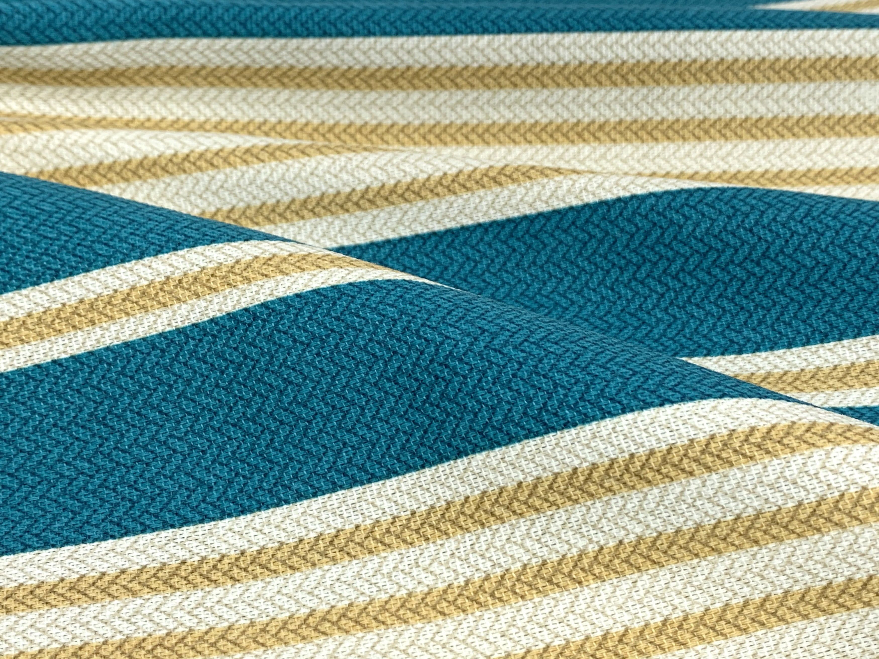 Teal and Beige Striped Quilted Outdoor Canvas Fabric