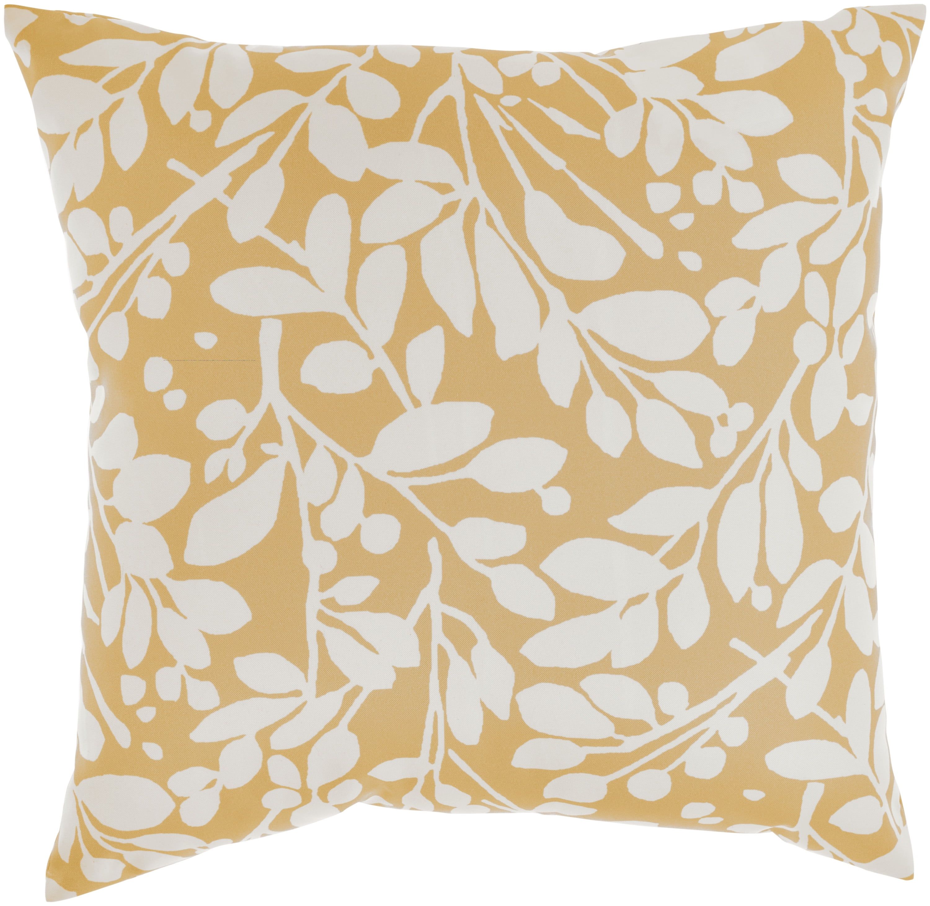 Contemporary Geometric Leaf 20" Square Yellow Outdoor Throw Pillow