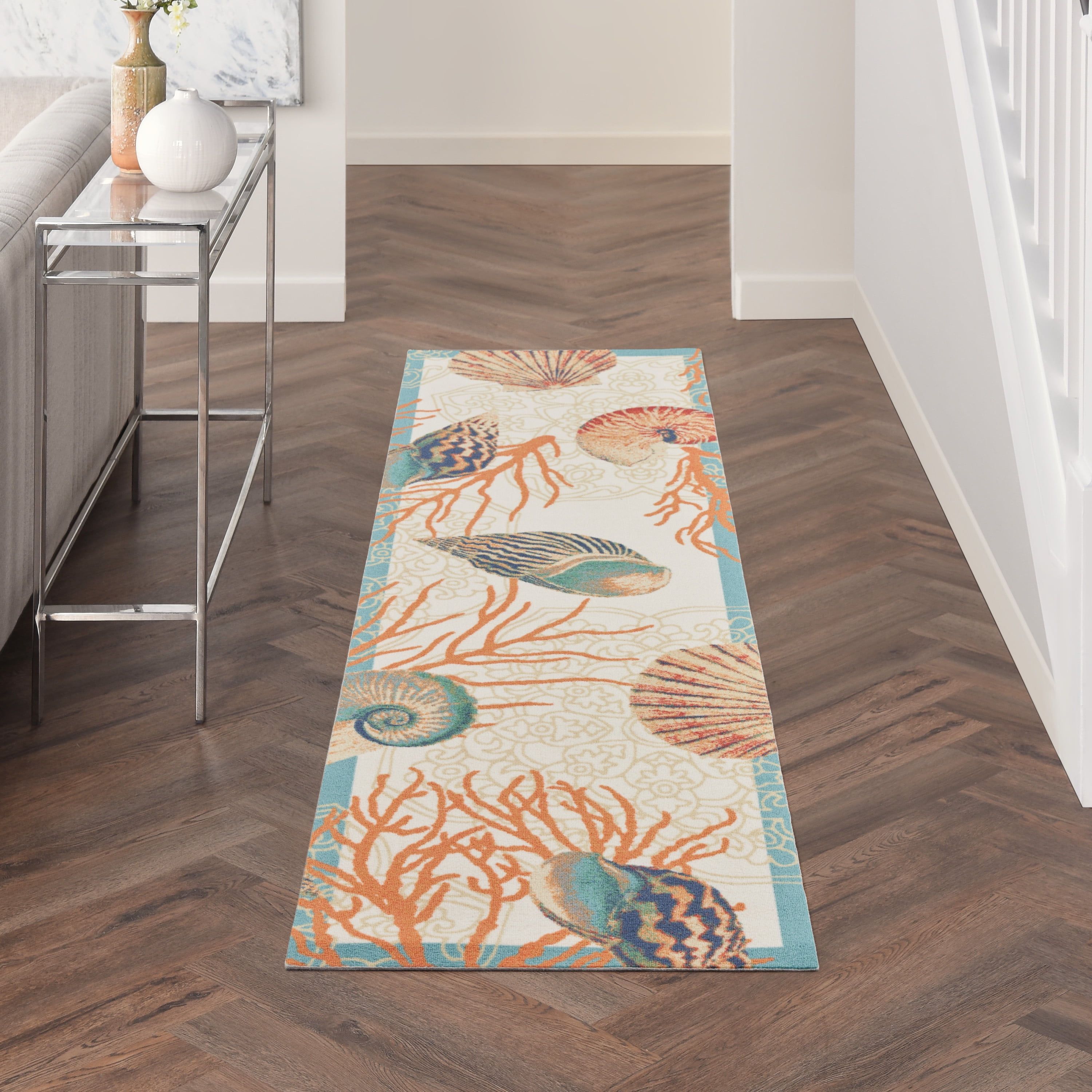 Shore Thing Floral Mandala 27" Indoor/Outdoor Rug in Teal & Orange