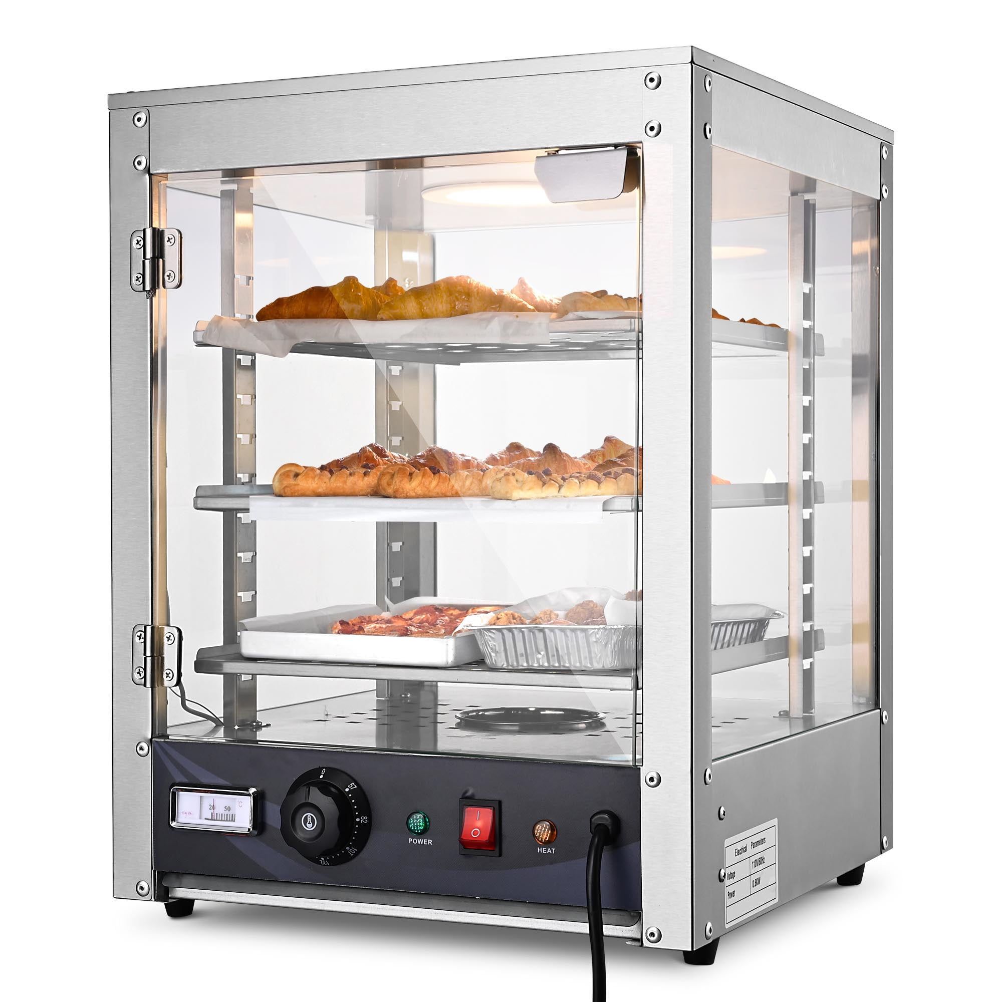 Stainless Steel 15" 3-Tier Commercial Food Warmer with LED Lighting
