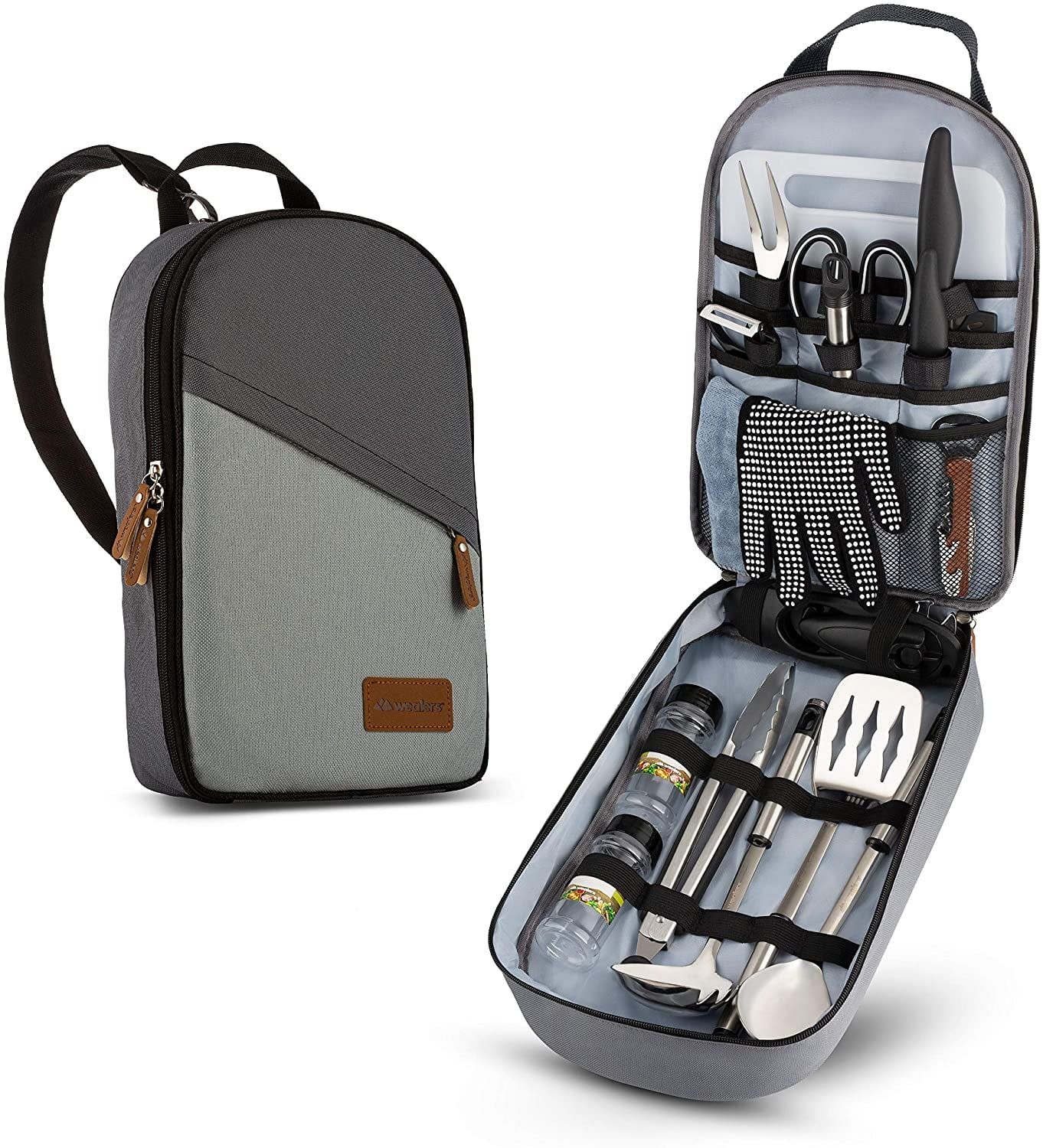 Gray Portable 17-Piece Camping Cooking Utensil Set with Organizer