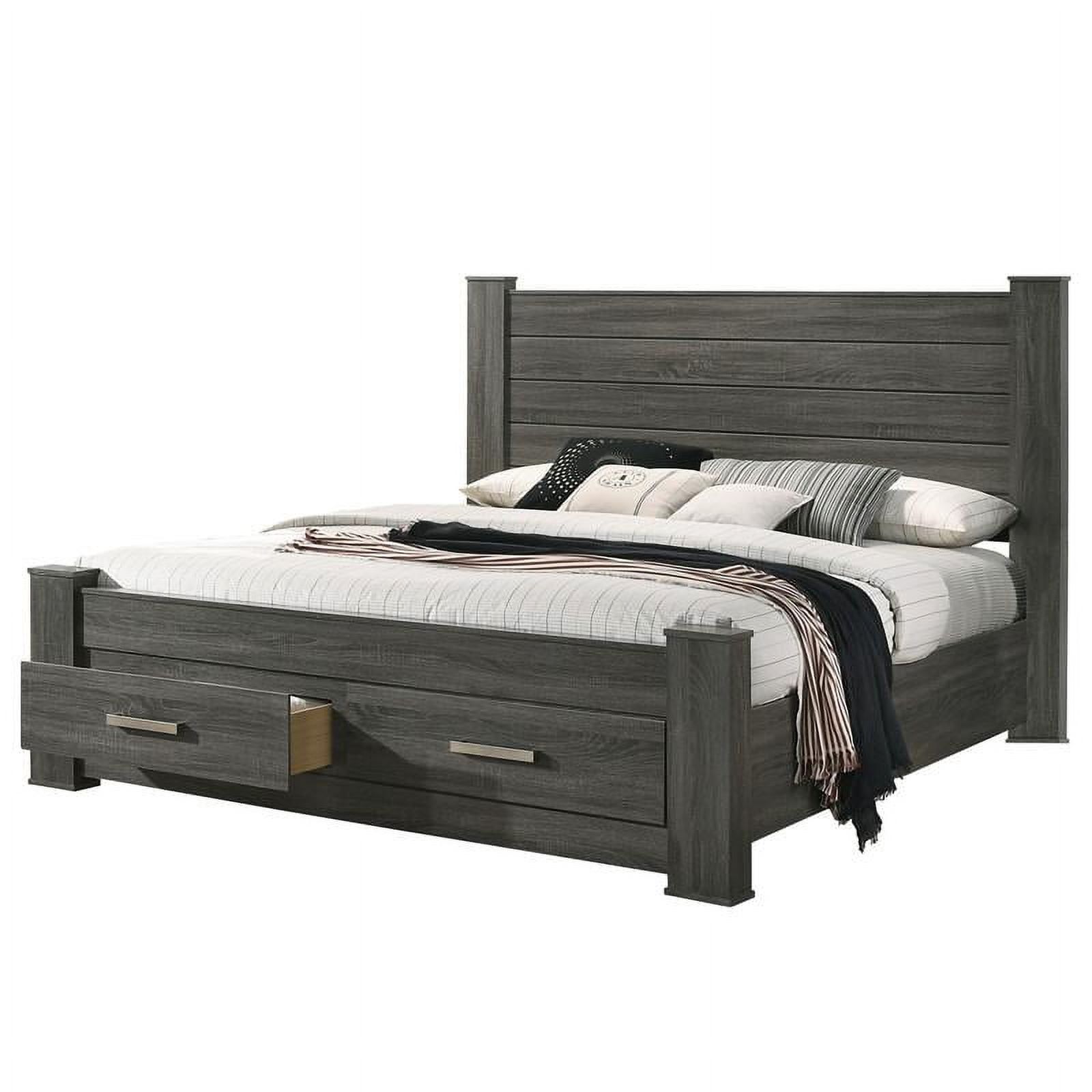 Elegant Weathered Gray Queen Platform Bed with Built-in Storage