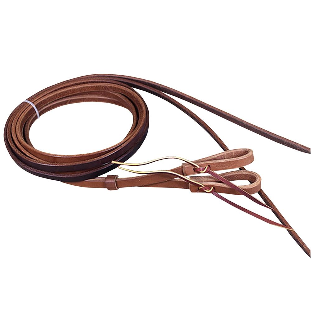 Golden Brown Leather Horse Split Reins with Burgundy Ties