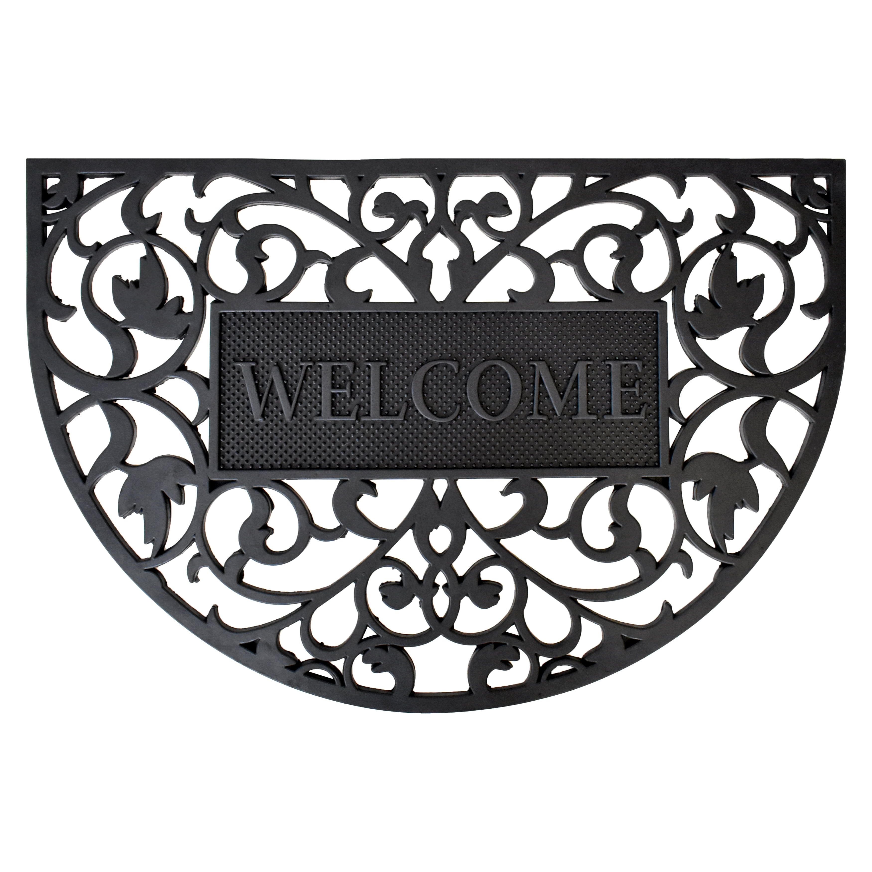 Black Half-Round Rubber Welcome Doormat for Indoor/Outdoor