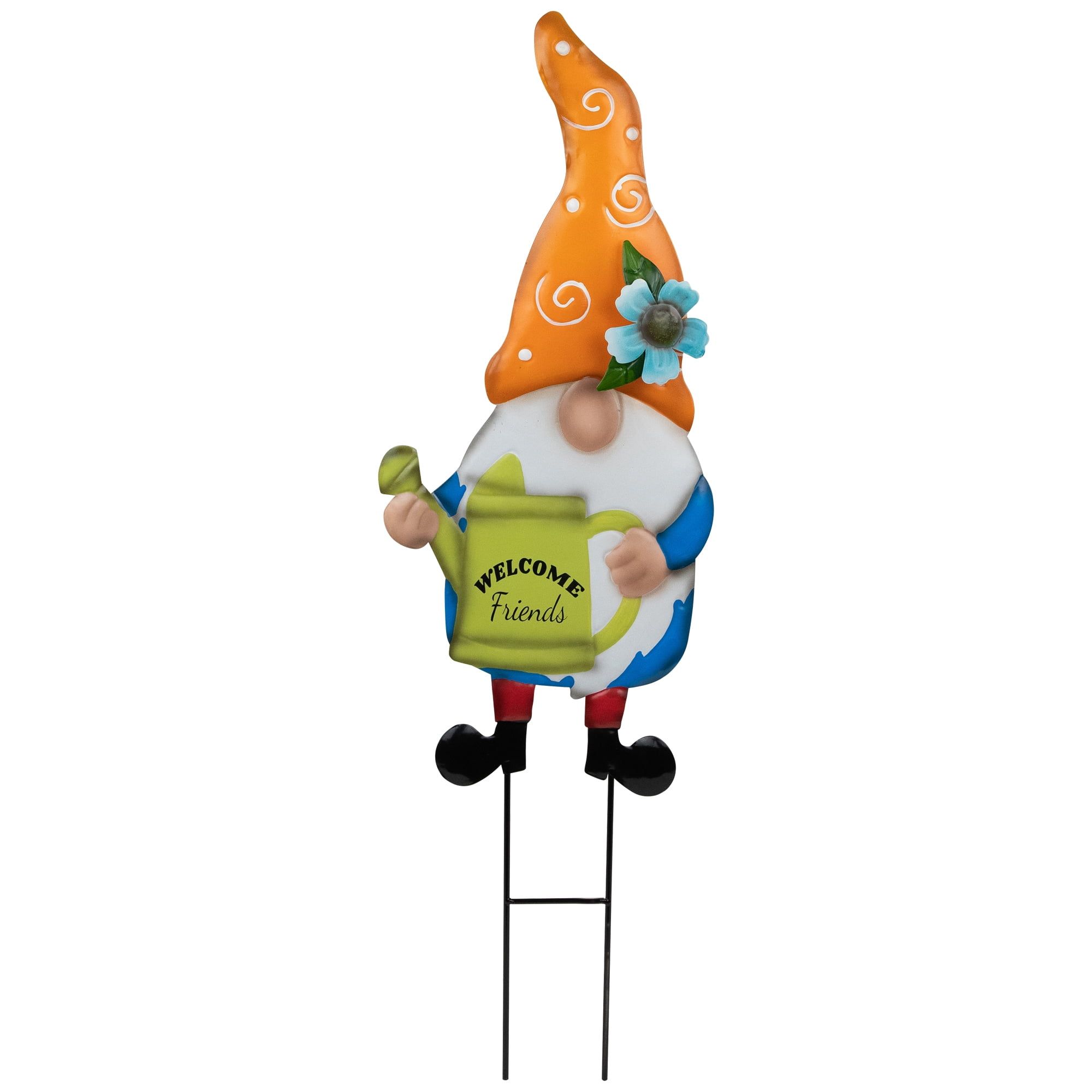 22" Orange and Blue Gnome Spring Garden Stake