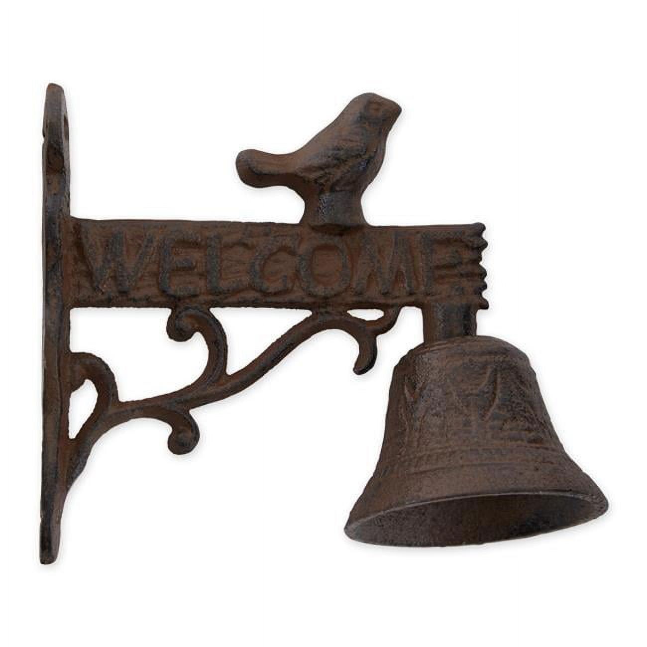 Rustic Brown Cast Iron Welcome Sign with Bird and Bell