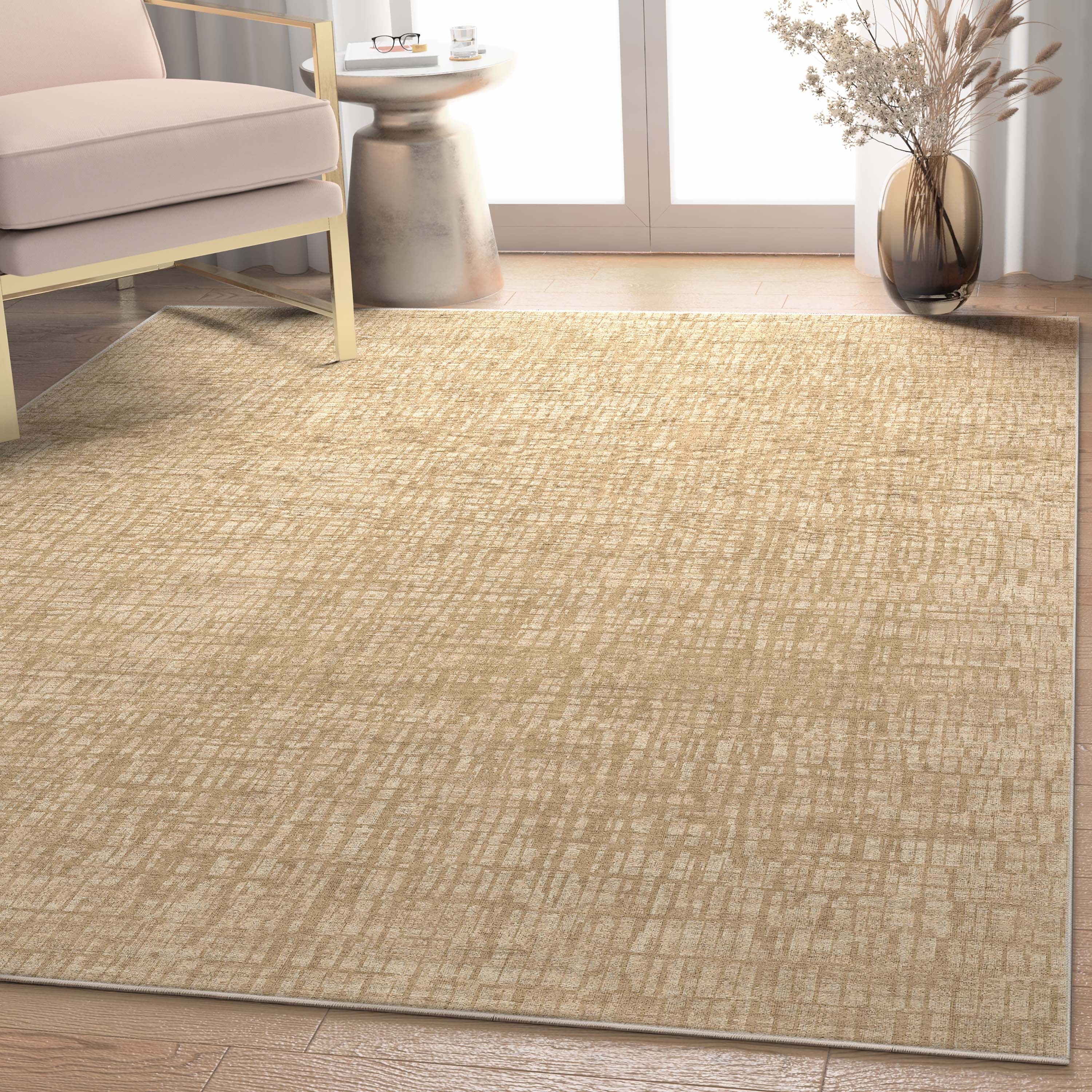 Beige Abstract Synthetic Flat-Woven 5'3" x 7'3" Area Rug