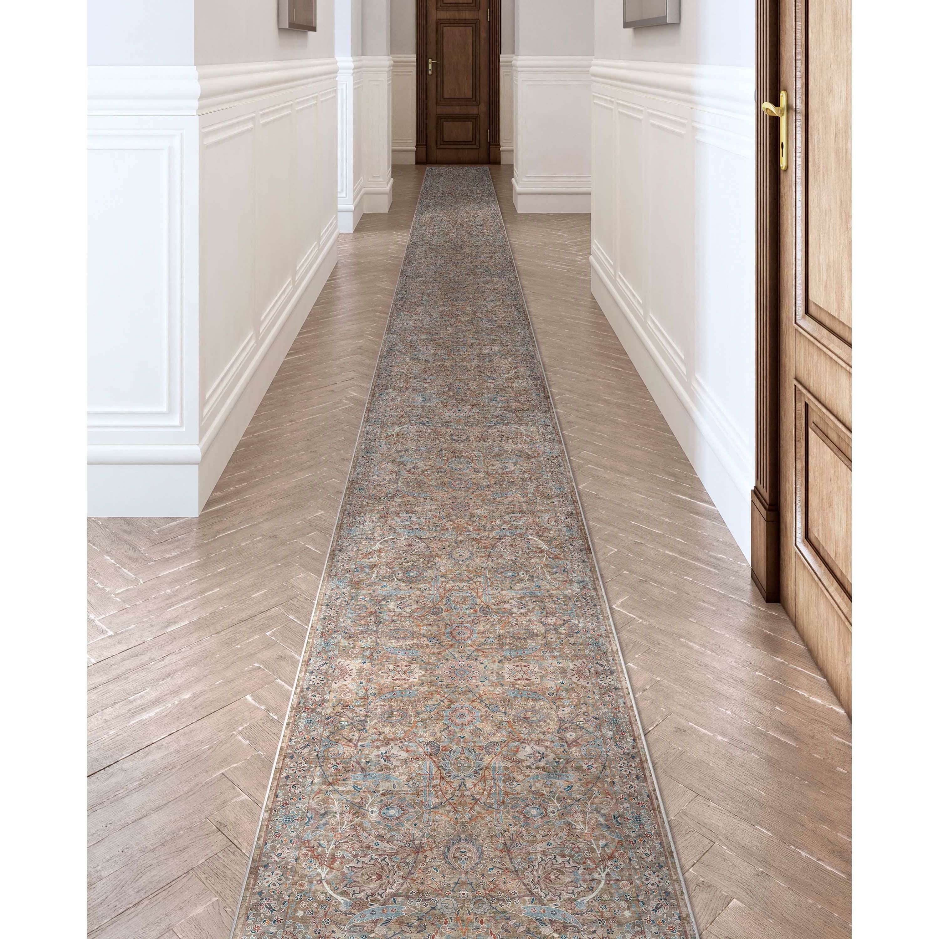 Asha Emilia Vintage Blue Wool and Chenille Runner Rug