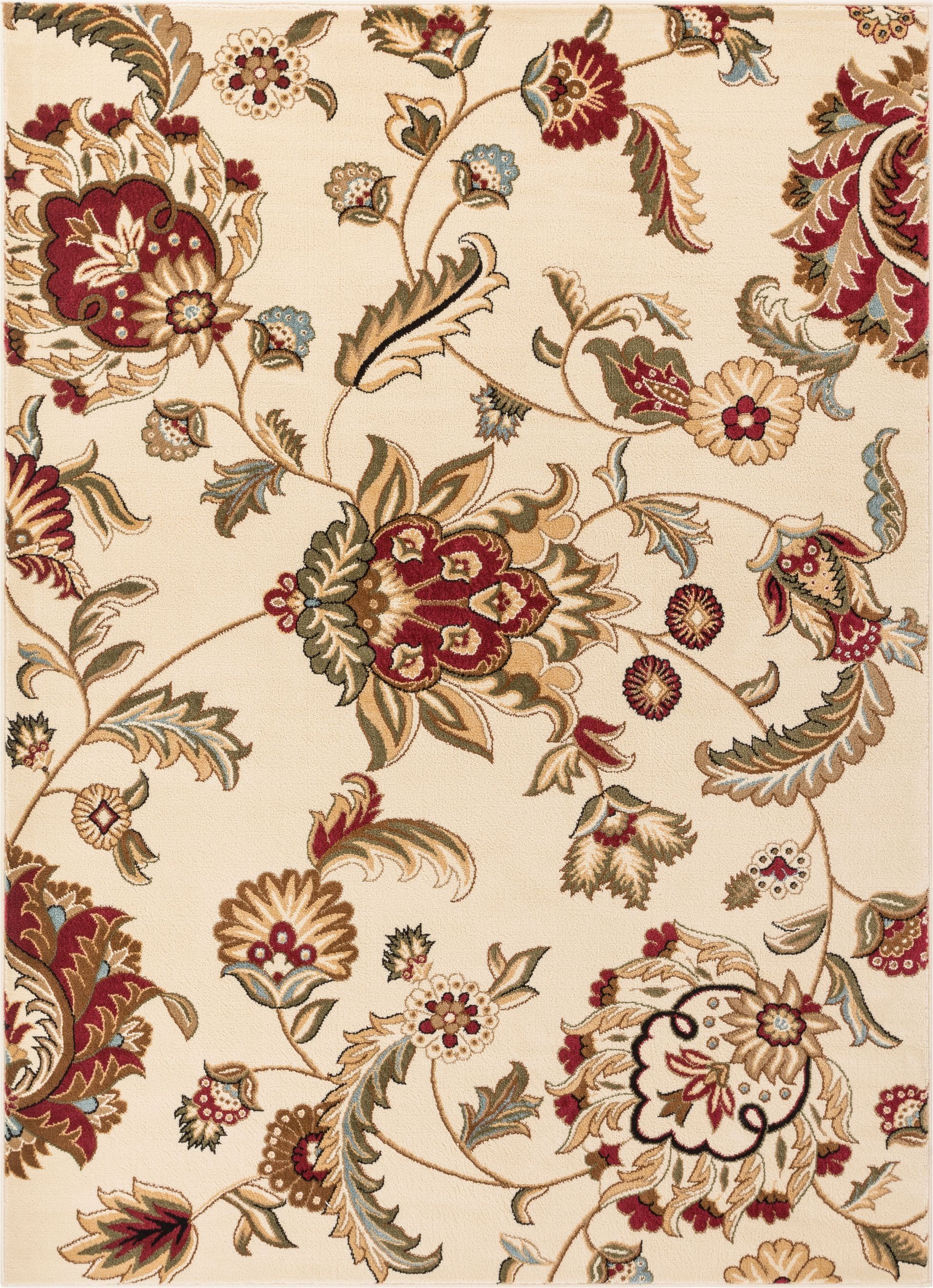 Ivory Floral Oriental Synthetic Area Rug 3'11" x 5'3"