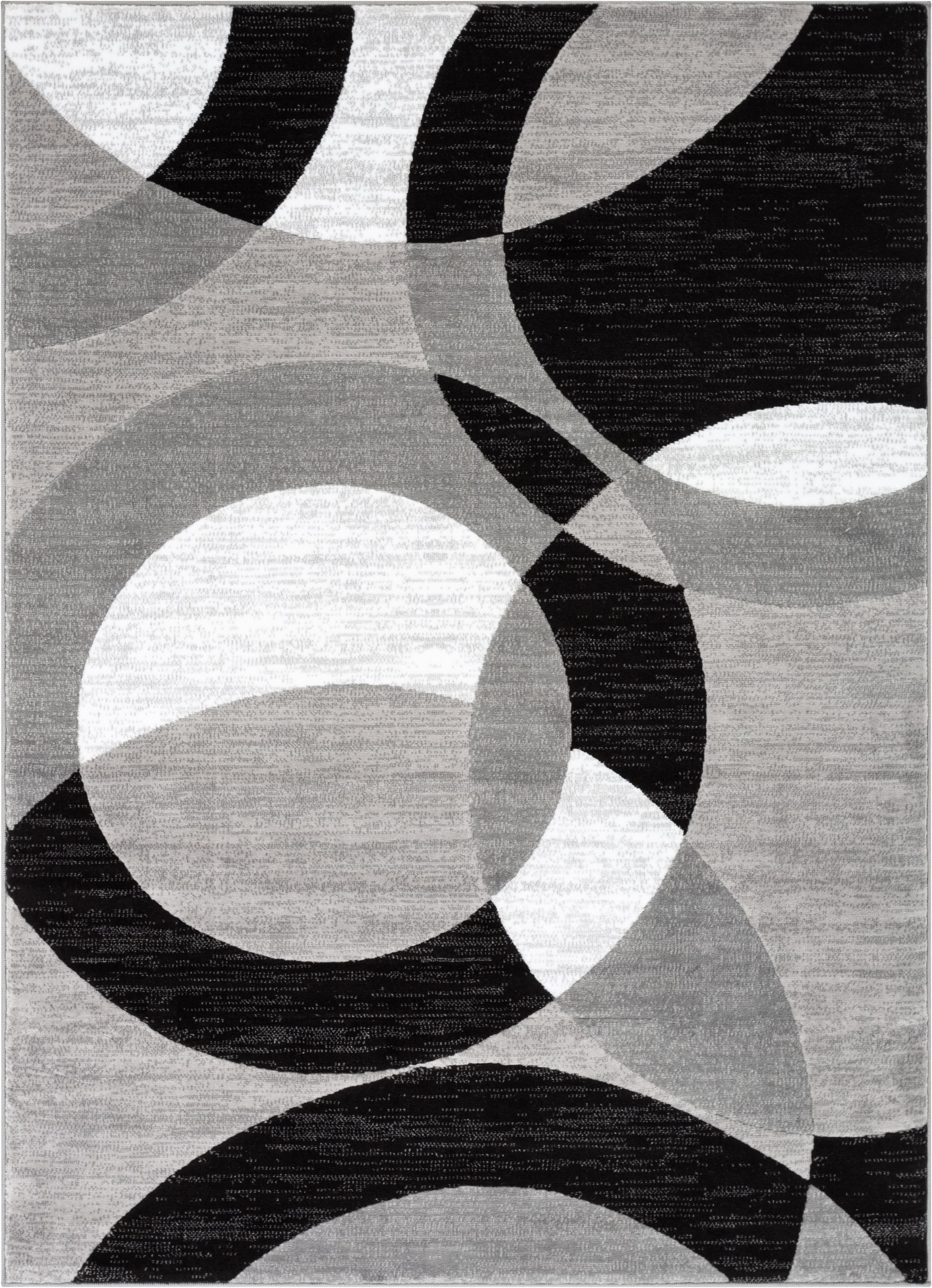 Modern Geometric Gray and Black Synthetic Area Rug 2'7" x 3'11"