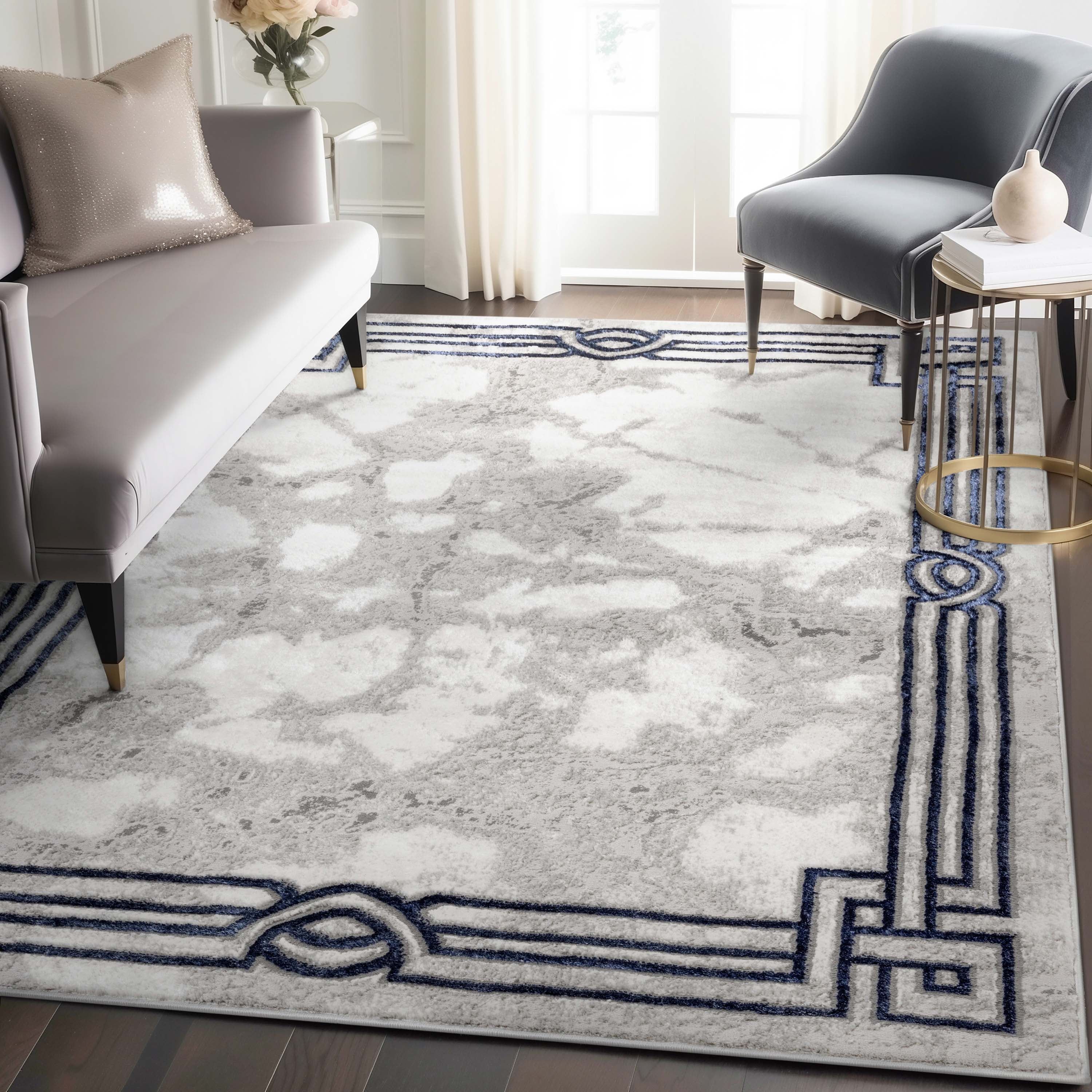 Blue and Gray Abstract Synthetic 9' x 12' Area Rug