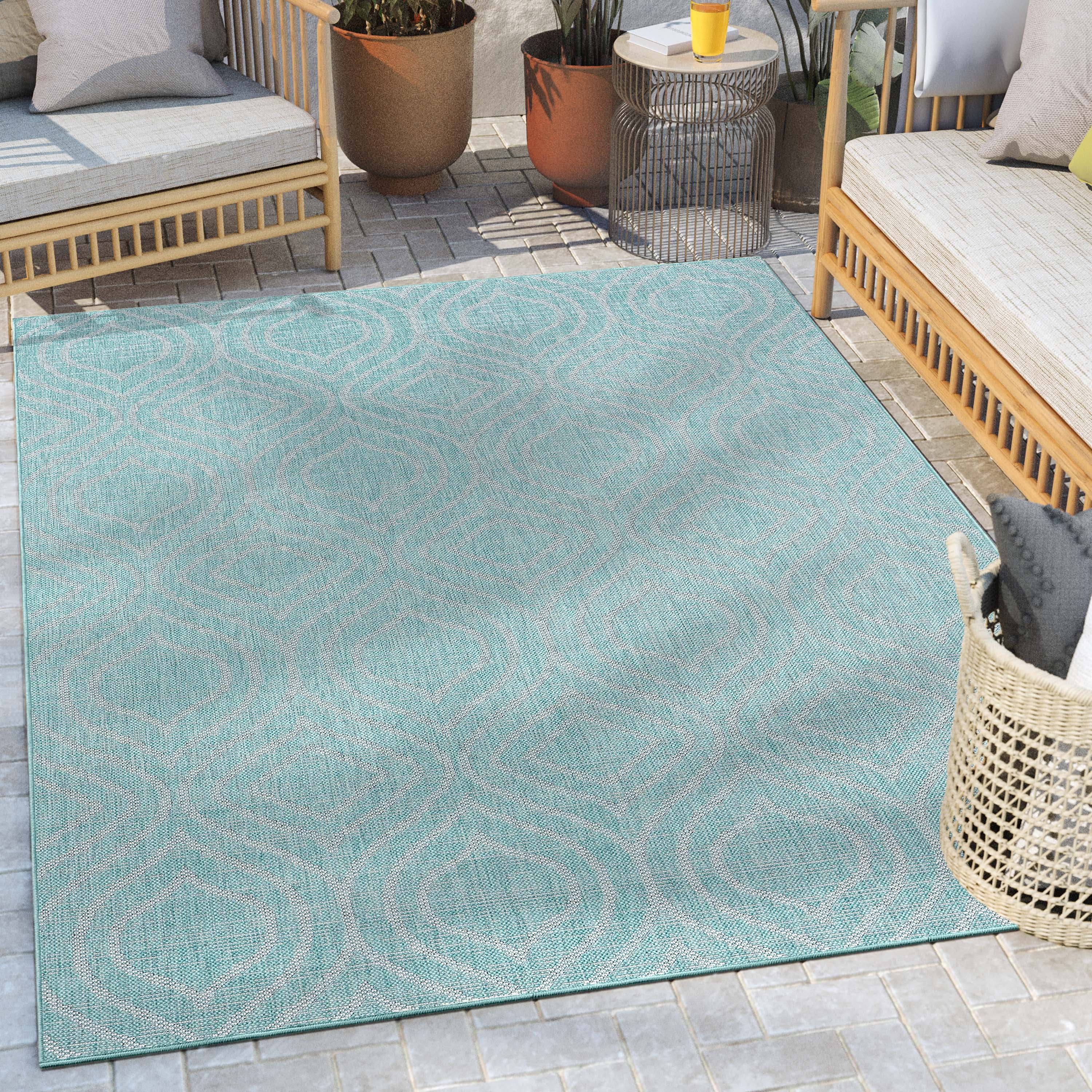 Blue 8' x 10' Synthetic Flat Woven Rectangular Rug