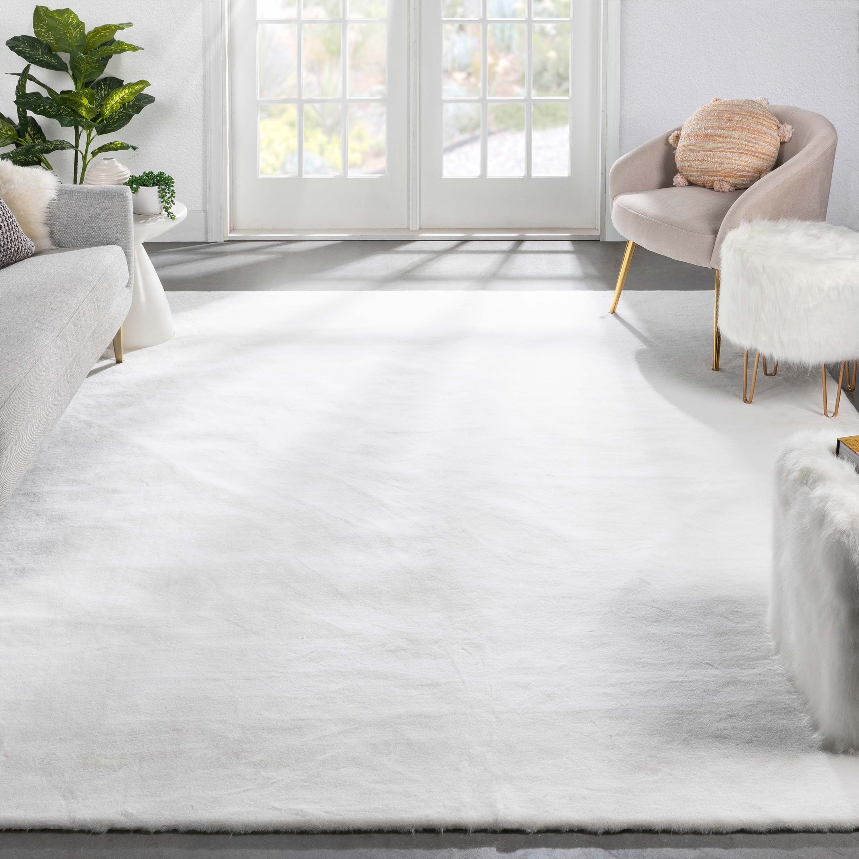 Luxurious White Faux Fur Shag Rectangular Area Rug 5' x 7'