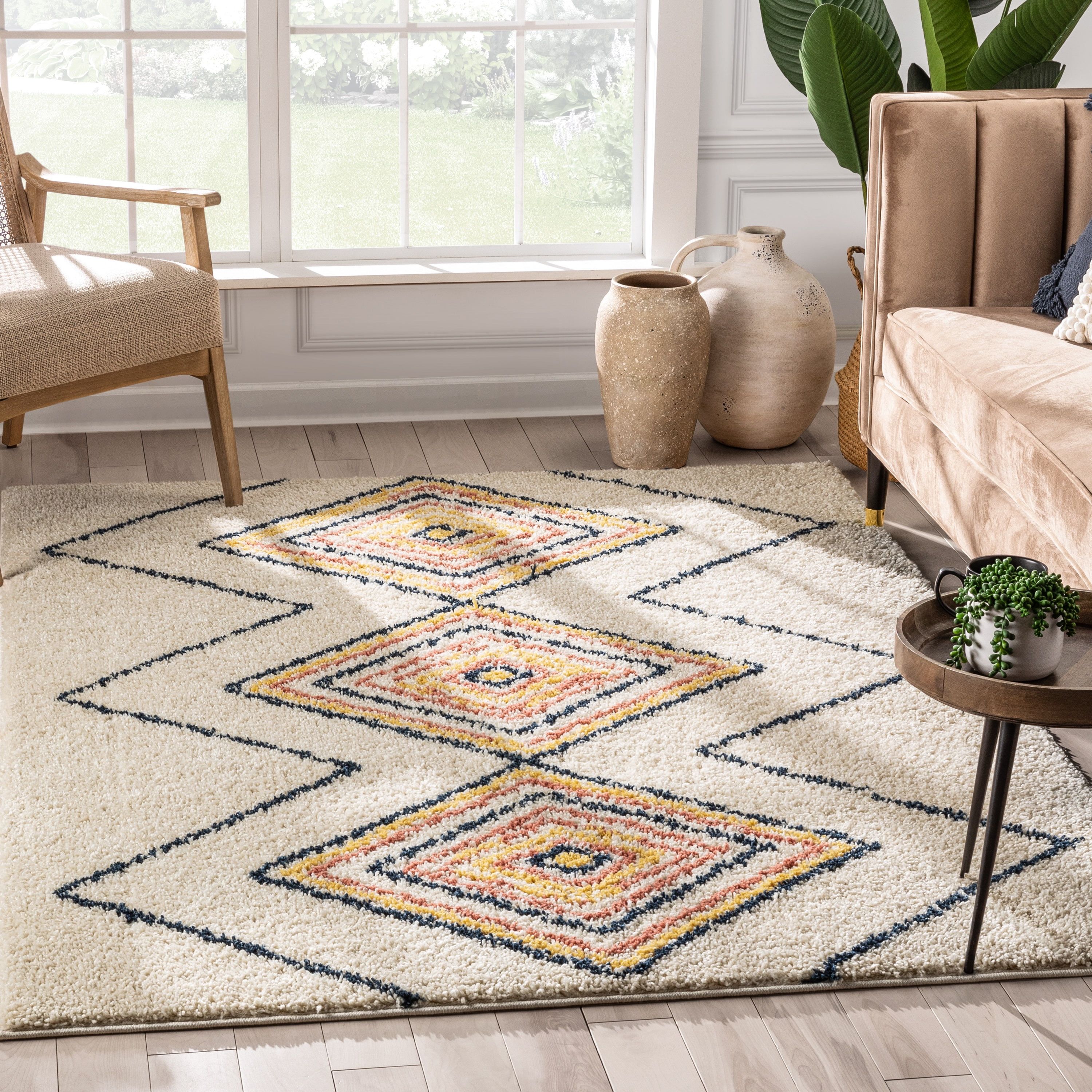 Ivory Geometric Shag 5' x 7' Kids Area Rug