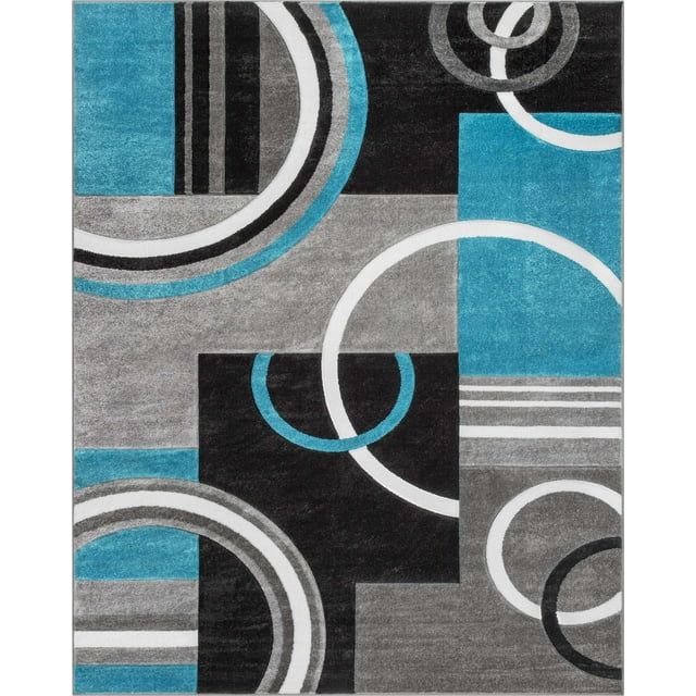 Modern Geometric Blue and Beige Synthetic 5' x 7' Area Rug