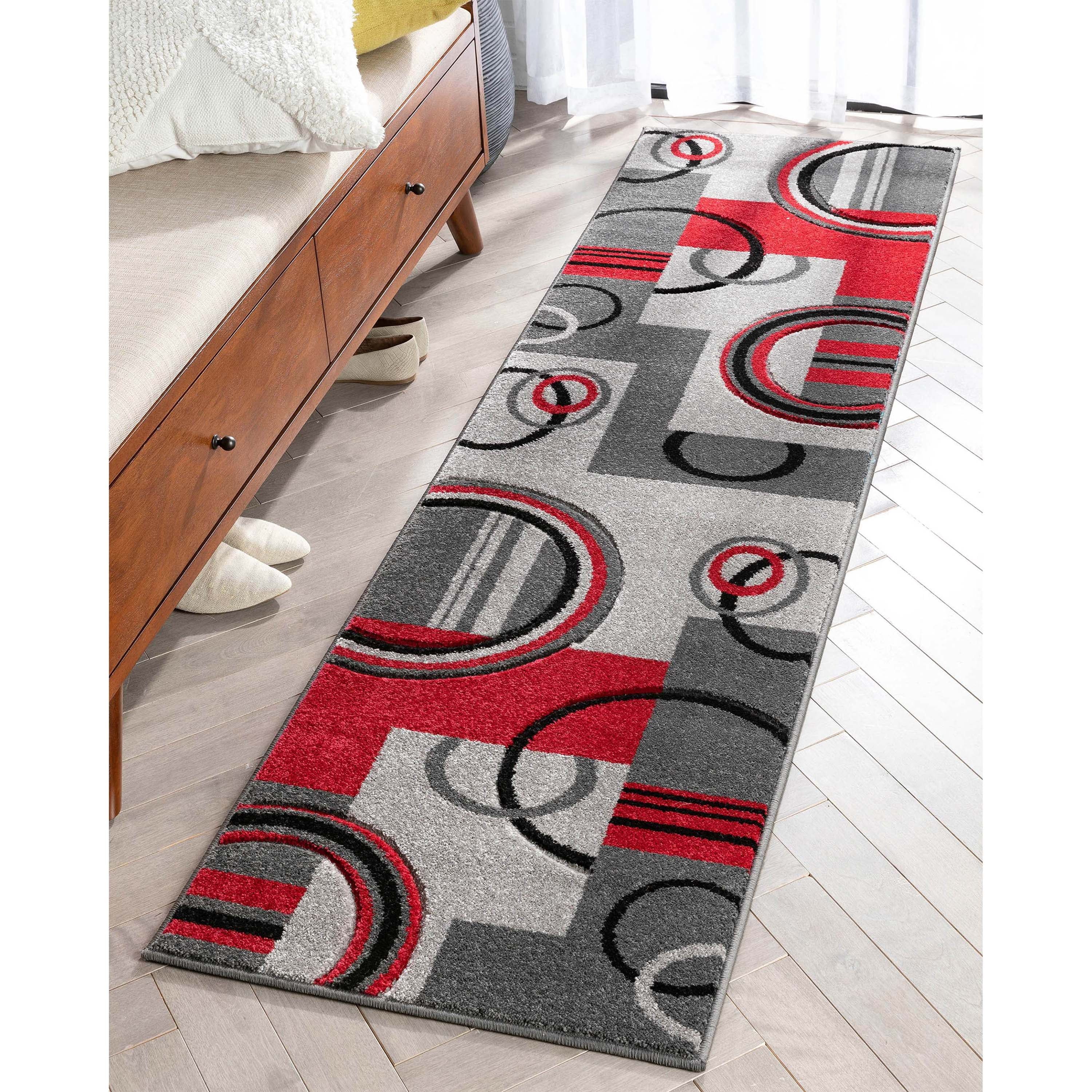 Ruby Galaxy Waves Red and Gray Geometric Runner Rug 2' x 7'