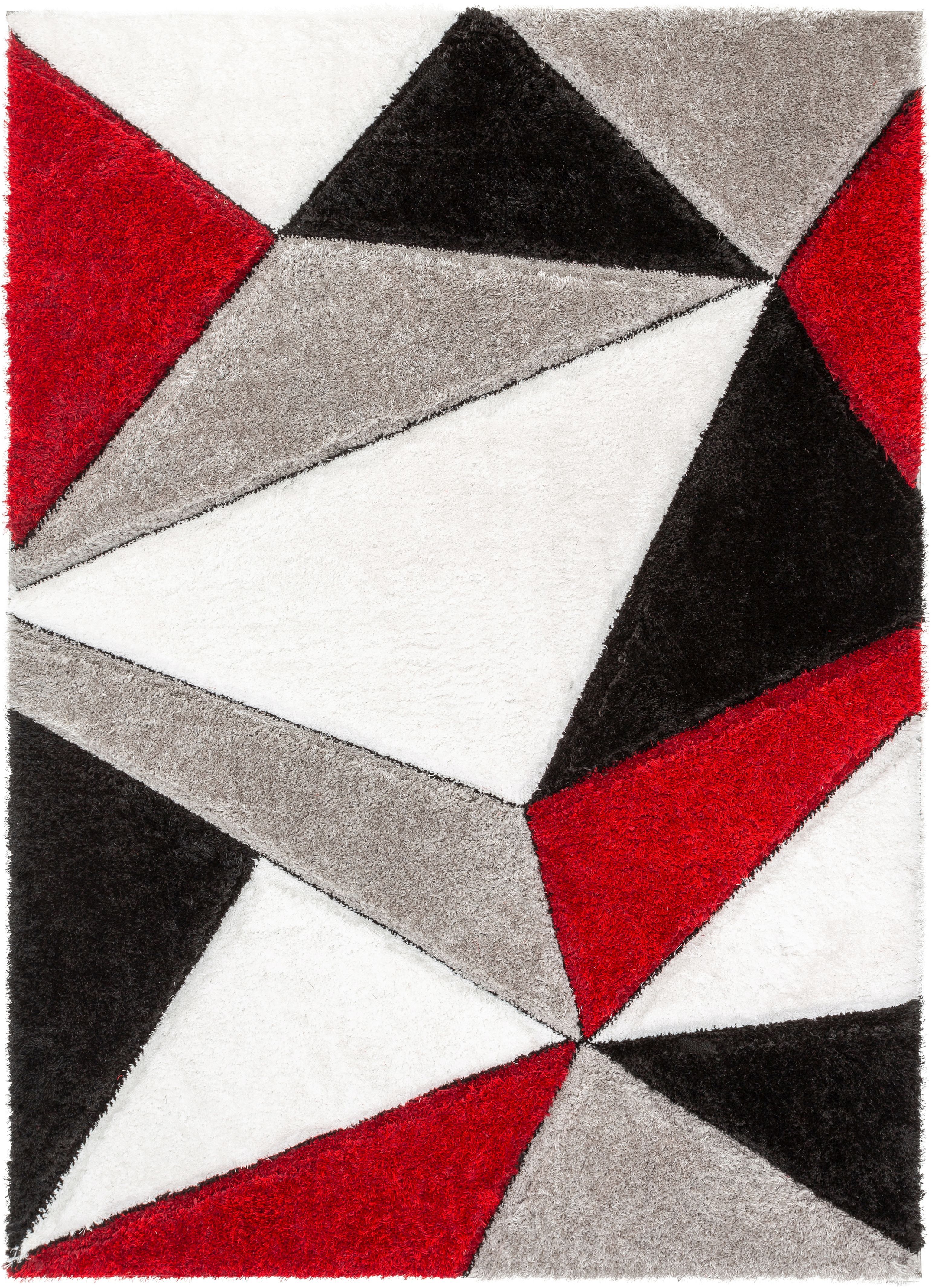 Venice Red Geometric Shag Area Rug 63" x 47"