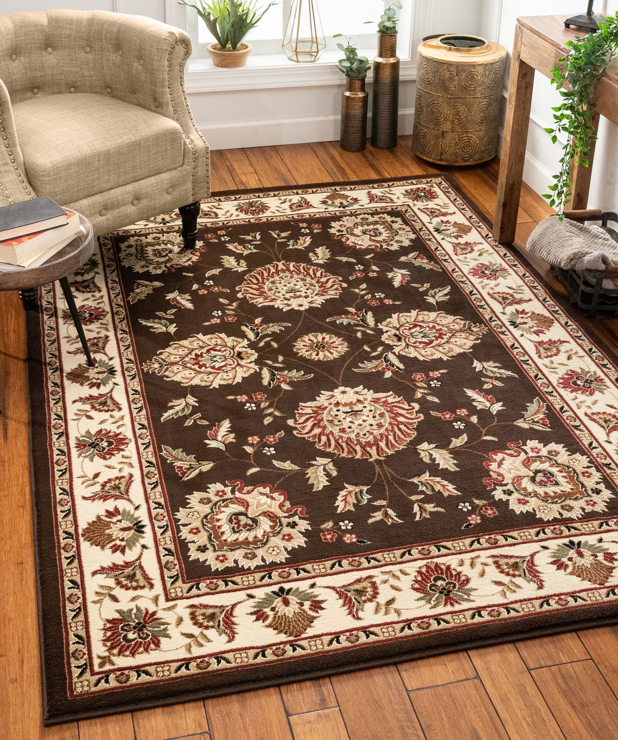 Brown and Beige Oriental Synthetic Reversible Area Rug