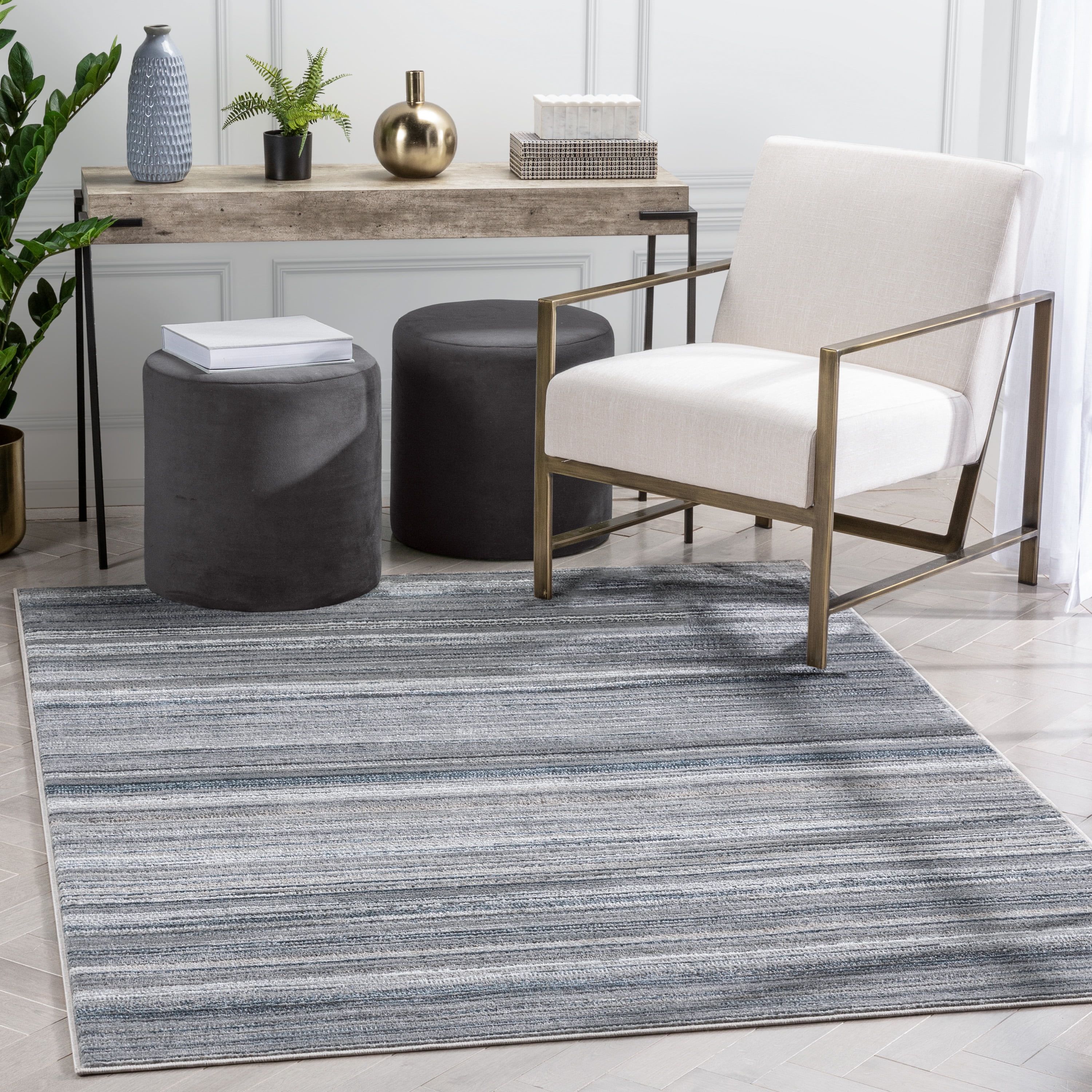Gray and Blue Synthetic Rectangular Area Rug, 3'11" x 5'3"