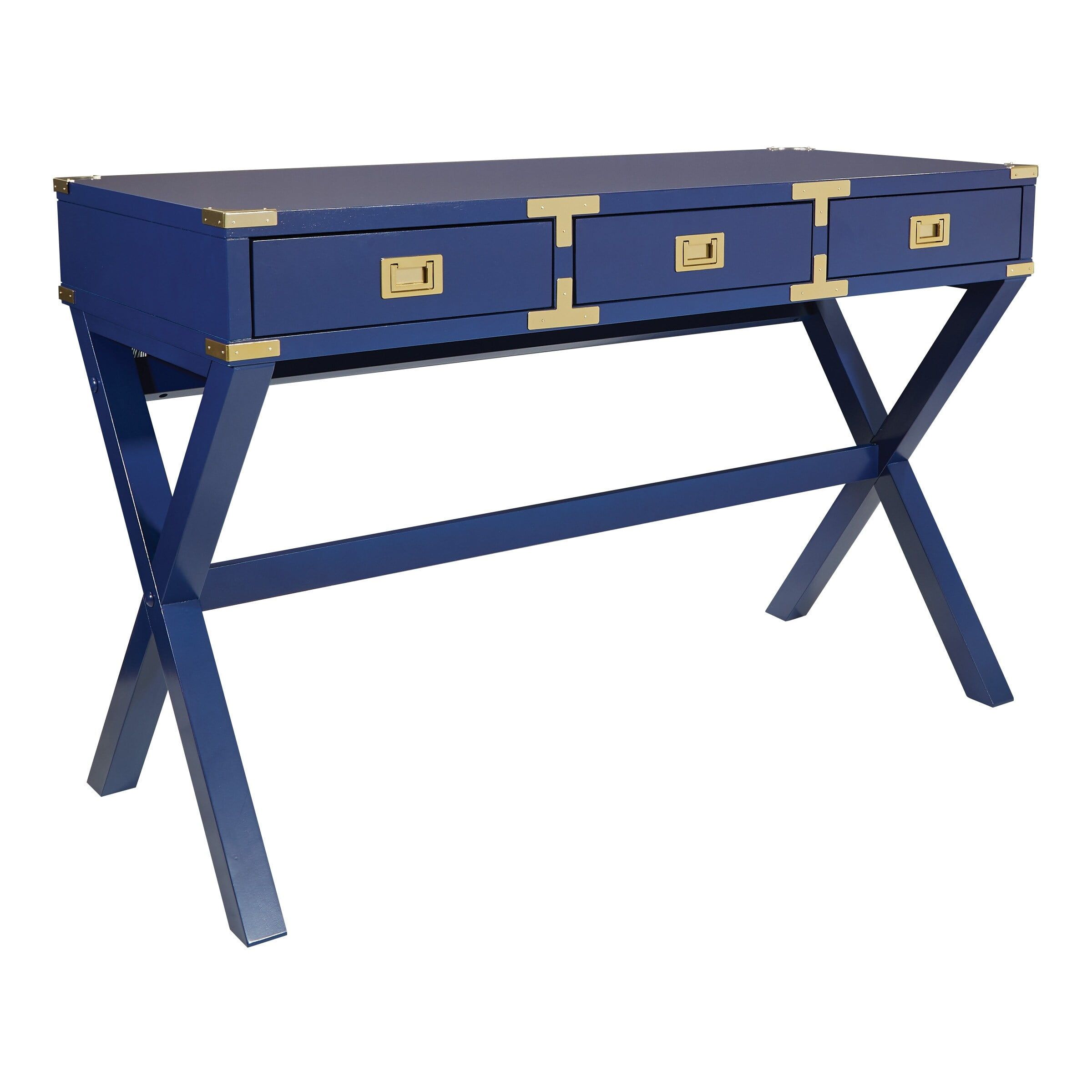 Lapis Blue Wood Desk with Power Outlet and USB Ports