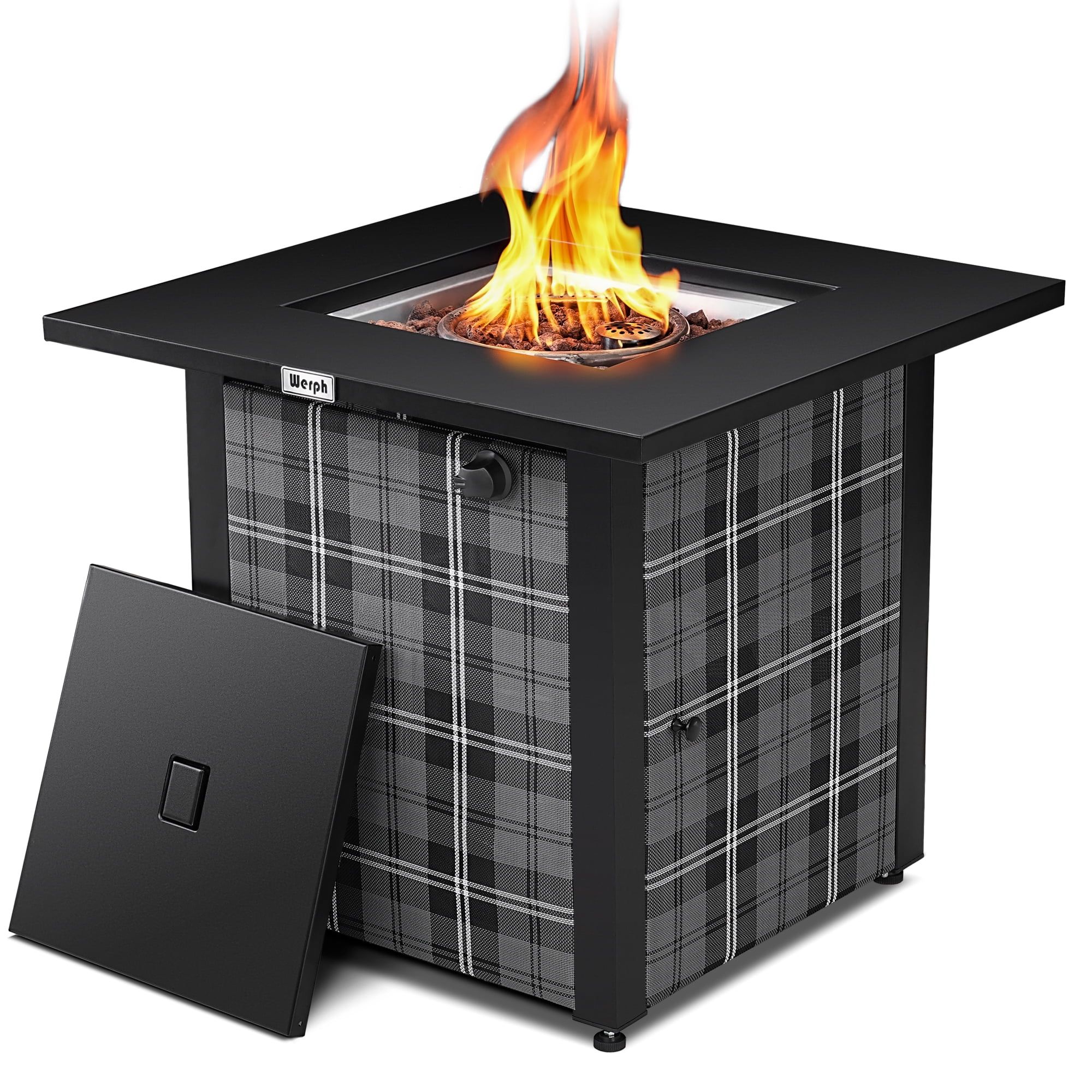 Werph 28" Black Gas Fire Pit Table with Lava Rocks